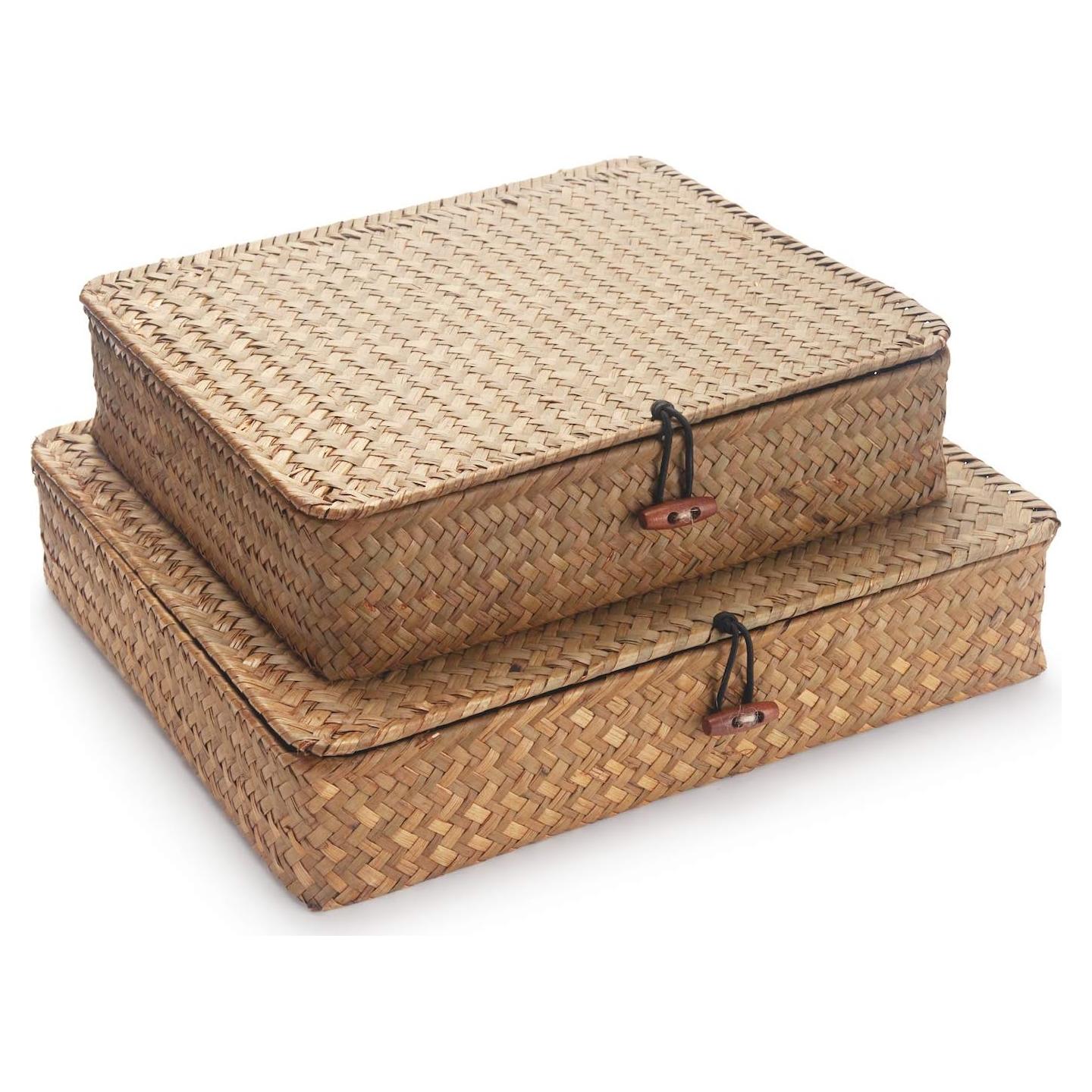 Cestas de Almacenamiento DECRAFTS de Hierba Marina con Tapa - 2 Piezas