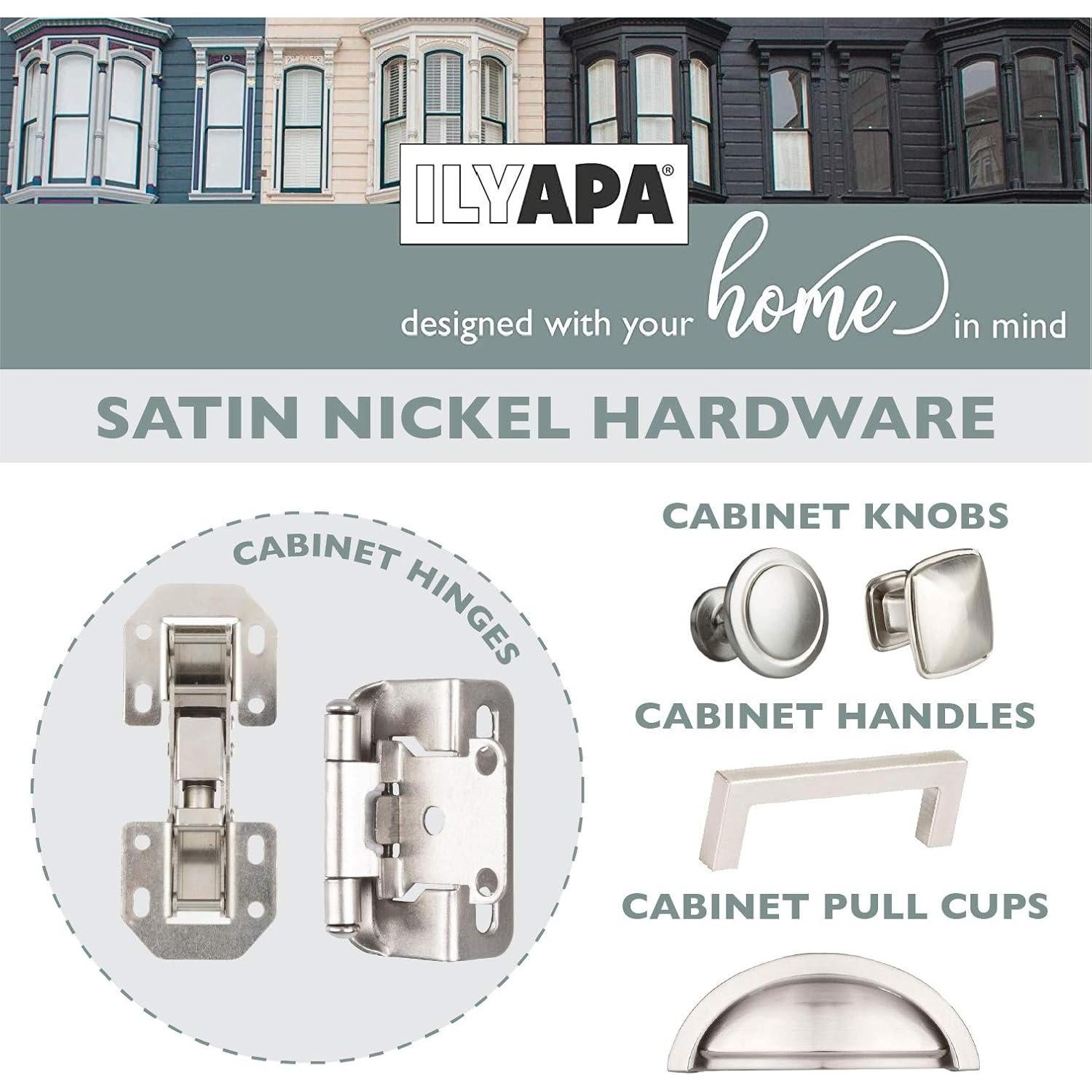 Bisagras de Esquina Ilyapa Níquel Satinado 135° para Gabinete