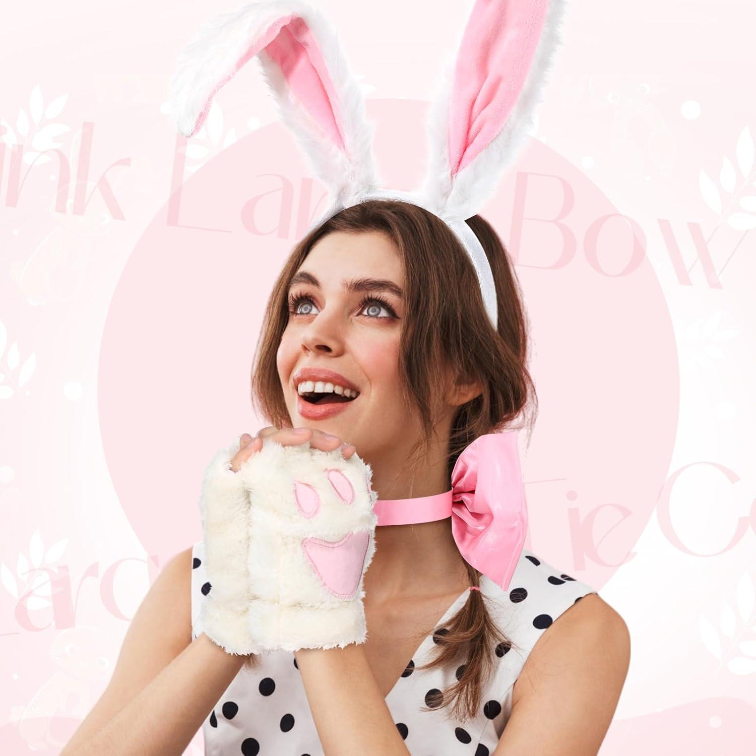 Conjunto de Disfraz de Conejo para Mujer - Orejas, Pajarita, Cola y Guantes