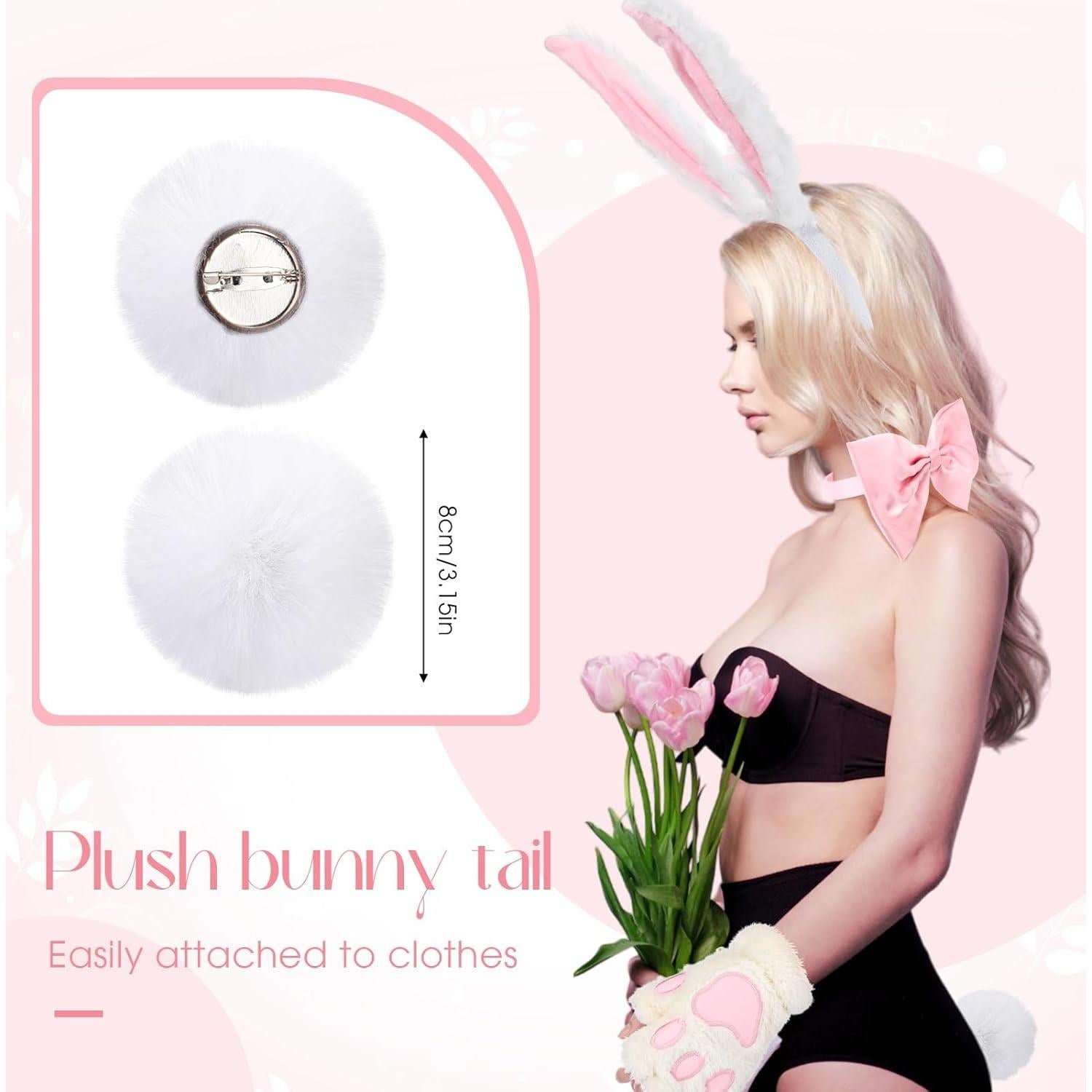 Conjunto de Disfraz de Conejo para Mujer - Orejas, Pajarita, Cola y Guantes