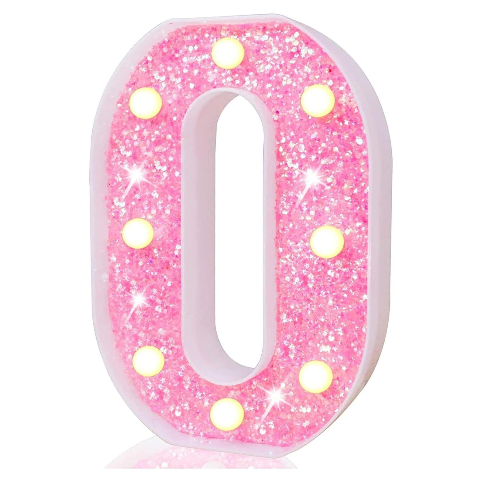 Número 0 Marquee LED Pooqla Rosa Brillante 22.5 cm