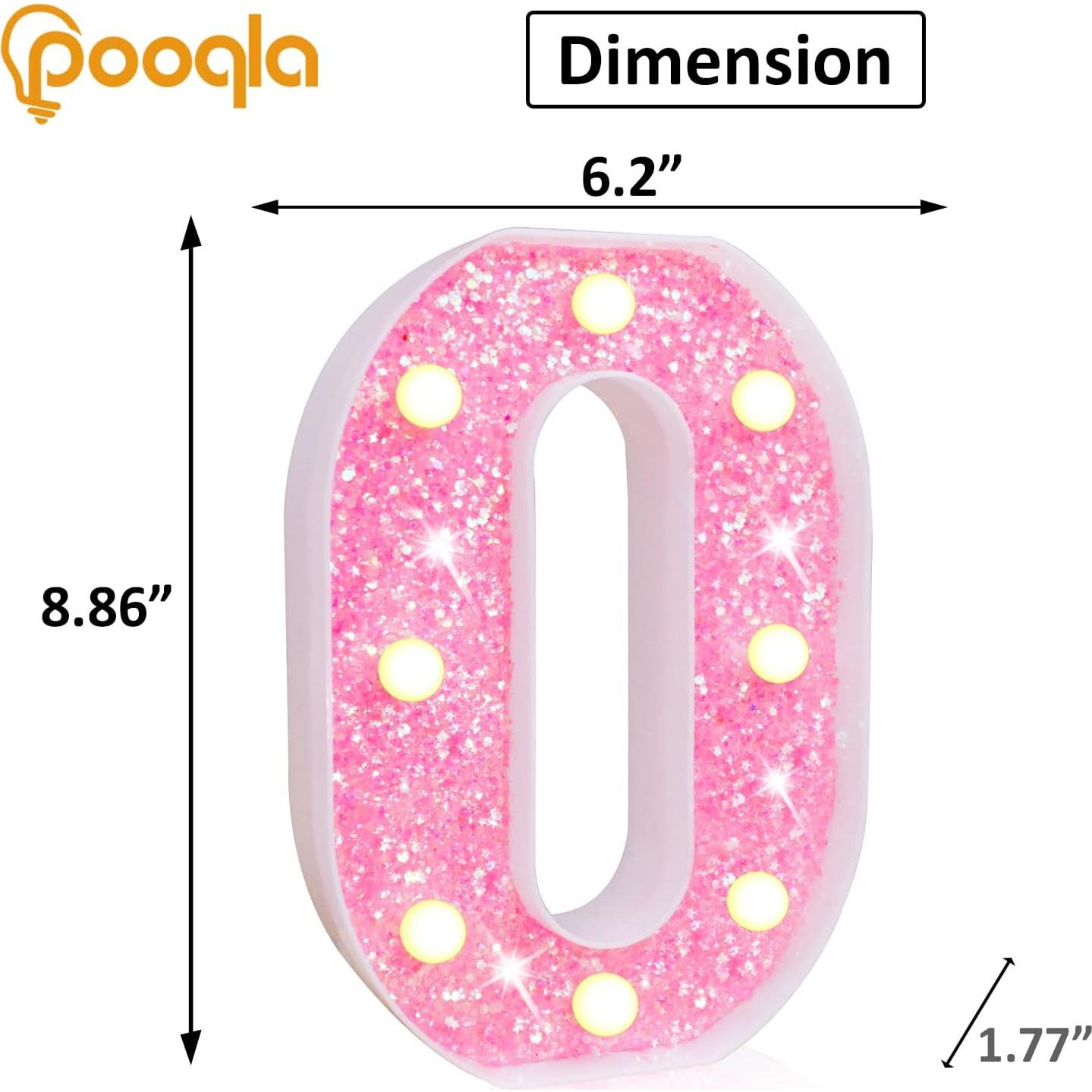 Número 0 Marquee LED Pooqla Rosa Brillante 22.5 cm