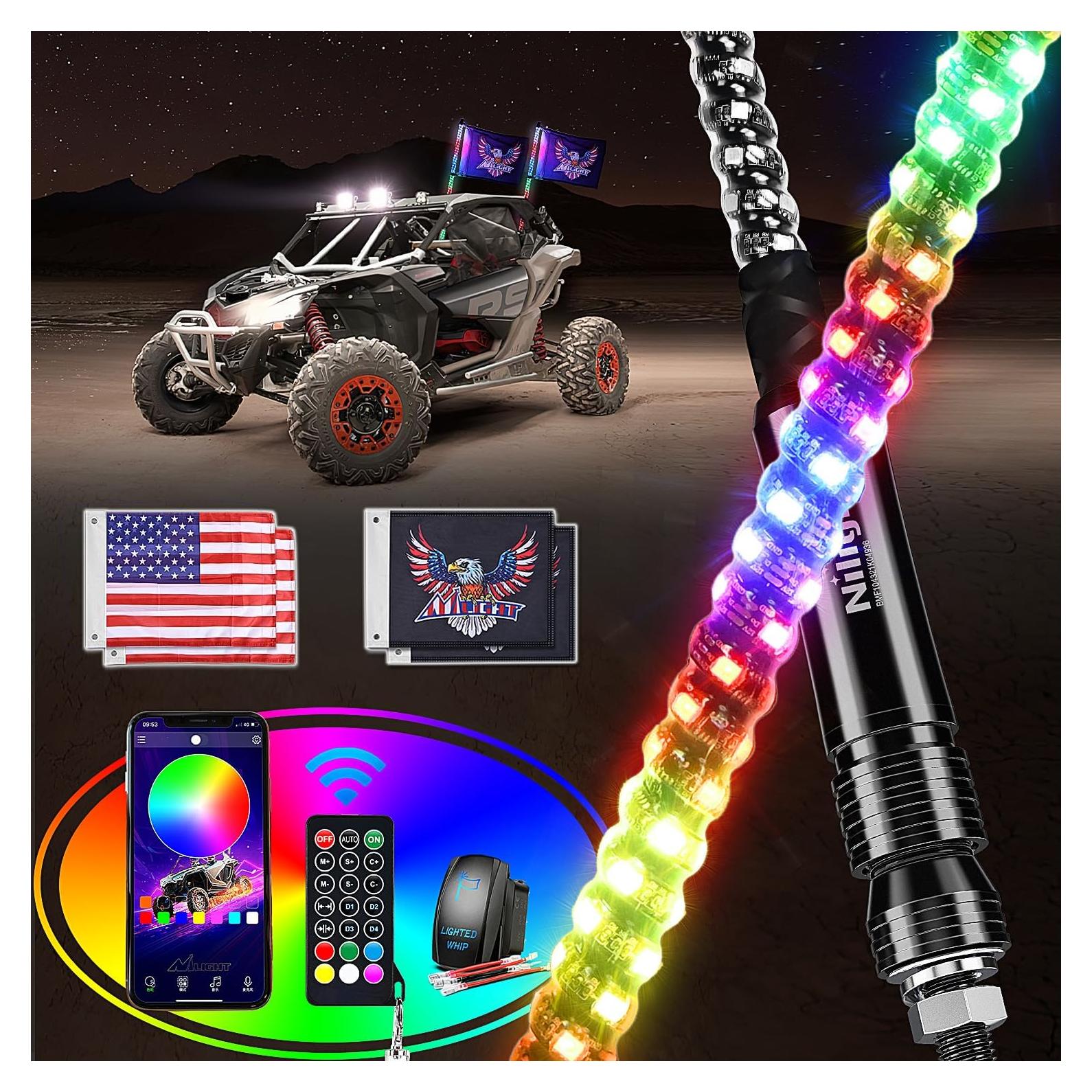 Nilight 2PCS 60cm Luz LED RGB Whip con Control Remoto y APP