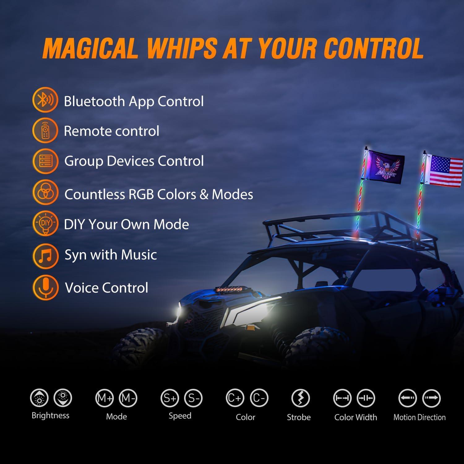 Nilight 2PCS 60cm Luz LED RGB Whip con Control Remoto y APP