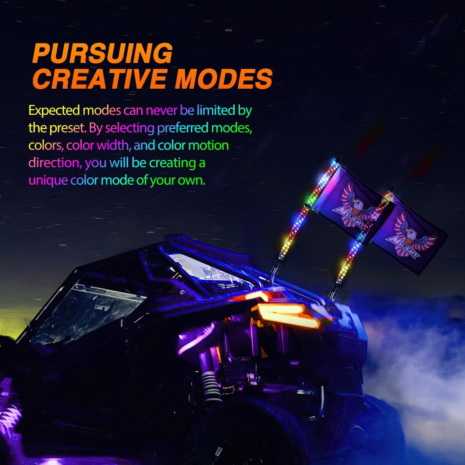 Nilight 2PCS 60cm Luz LED RGB Whip con Control Remoto y APP