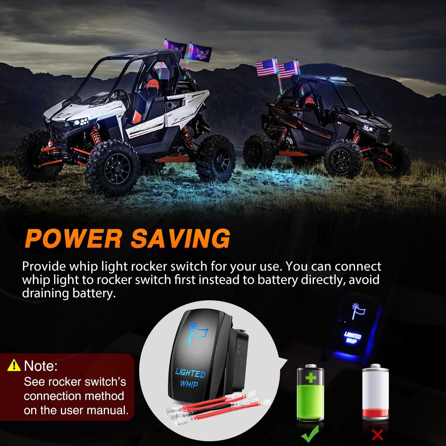 Nilight 2PCS 60cm Luz LED RGB Whip con Control Remoto y APP