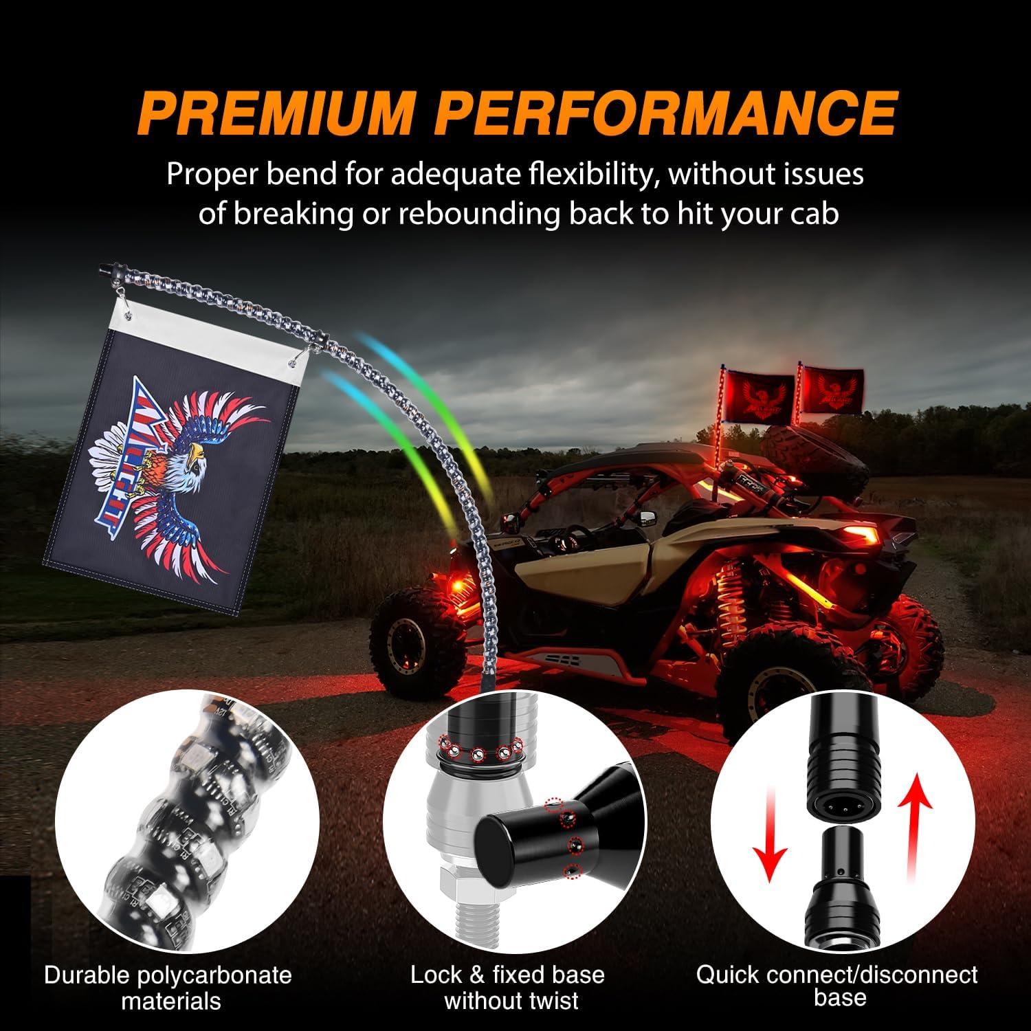 Nilight 2PCS 60cm Luz LED RGB Whip con Control Remoto y APP