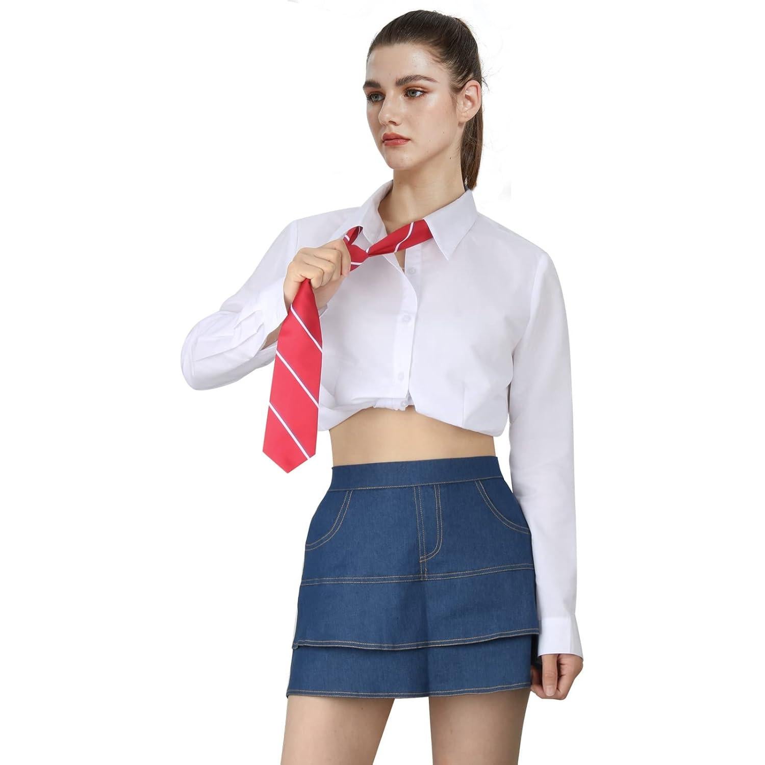 Disfraz Escolar Unisex Rojo Camisa Falda Corbata Halloween