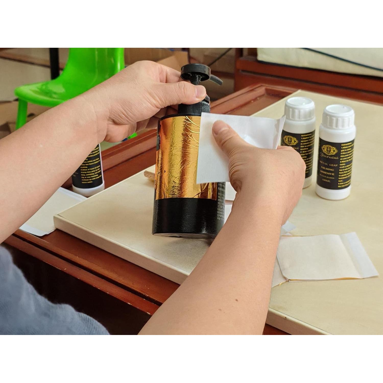 Kit de Dorado JINRUISI 100ml Adhesivo y Barniz + 100 Hojas