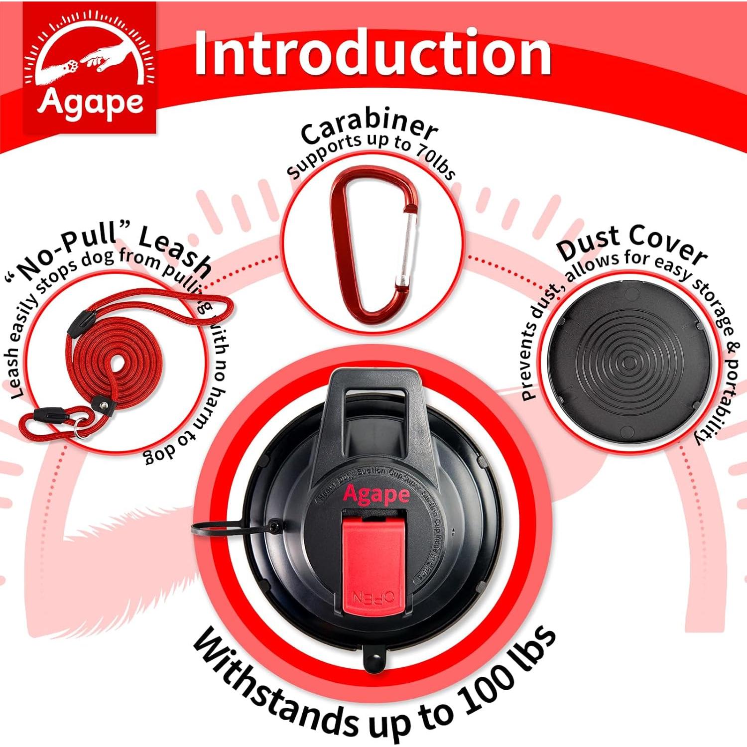 Ventosa de Alta Resistencia Agape para Perros y Gatos - Soporta 45kg