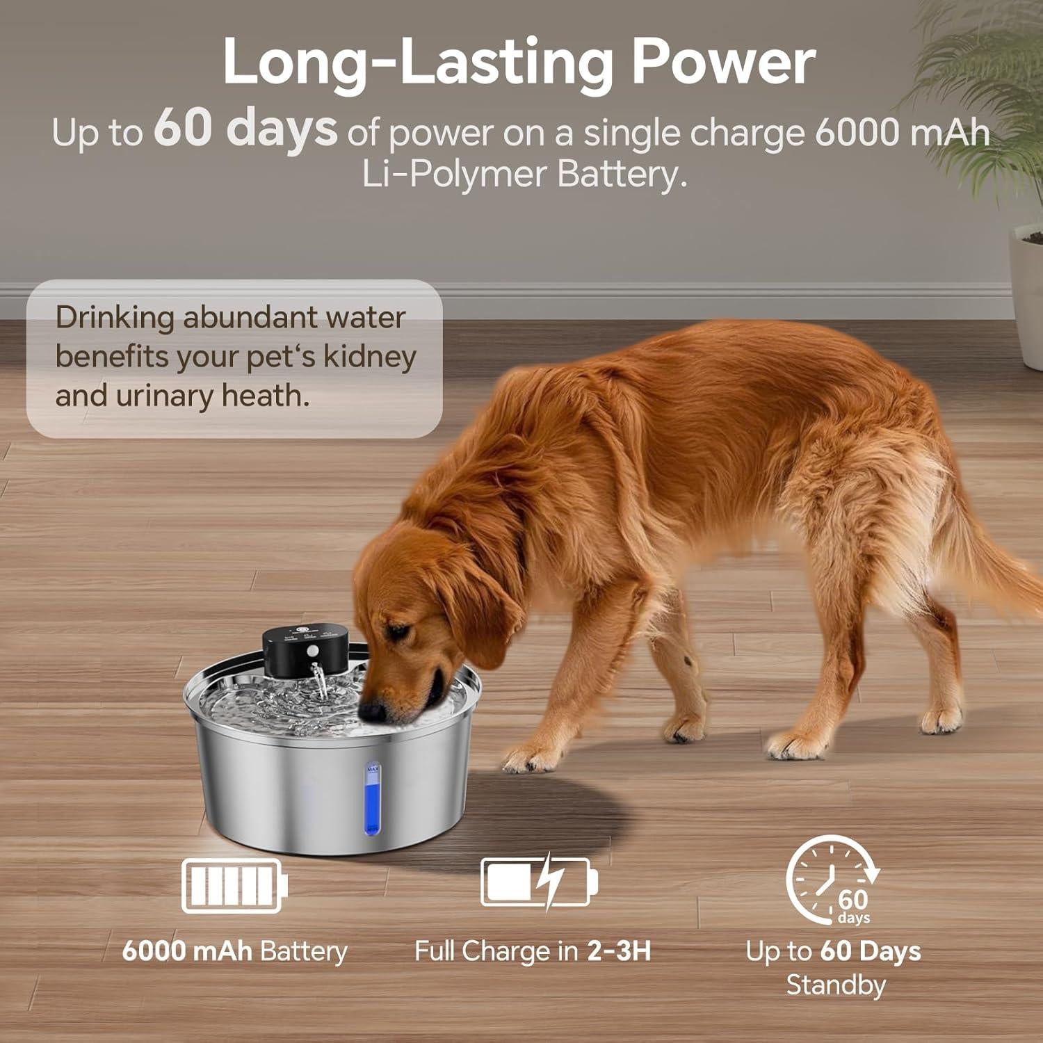 Fuente de Agua Inalámbrica para Perros Aetherika 7L Acero Inoxidable