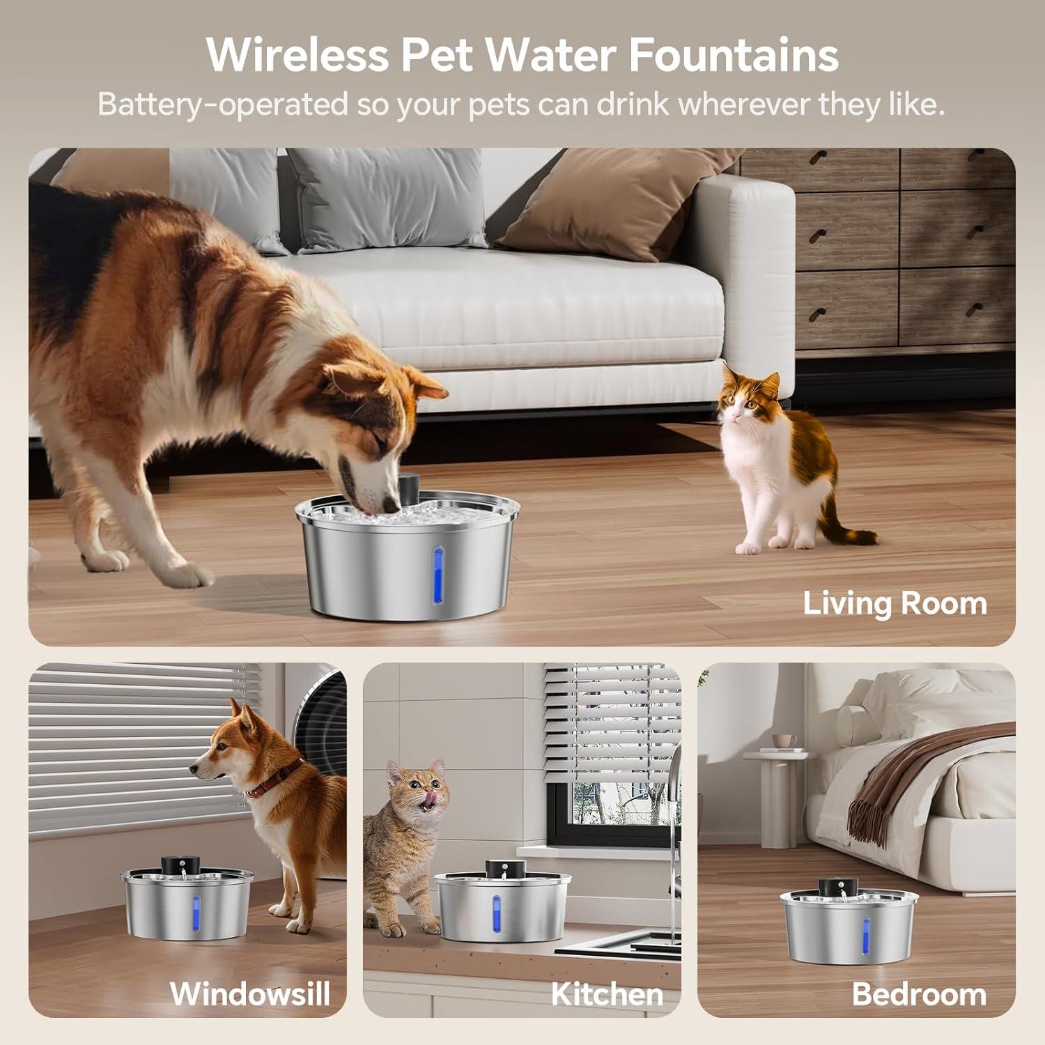 Fuente de Agua Inalámbrica para Perros Aetherika 7L Acero Inoxidable