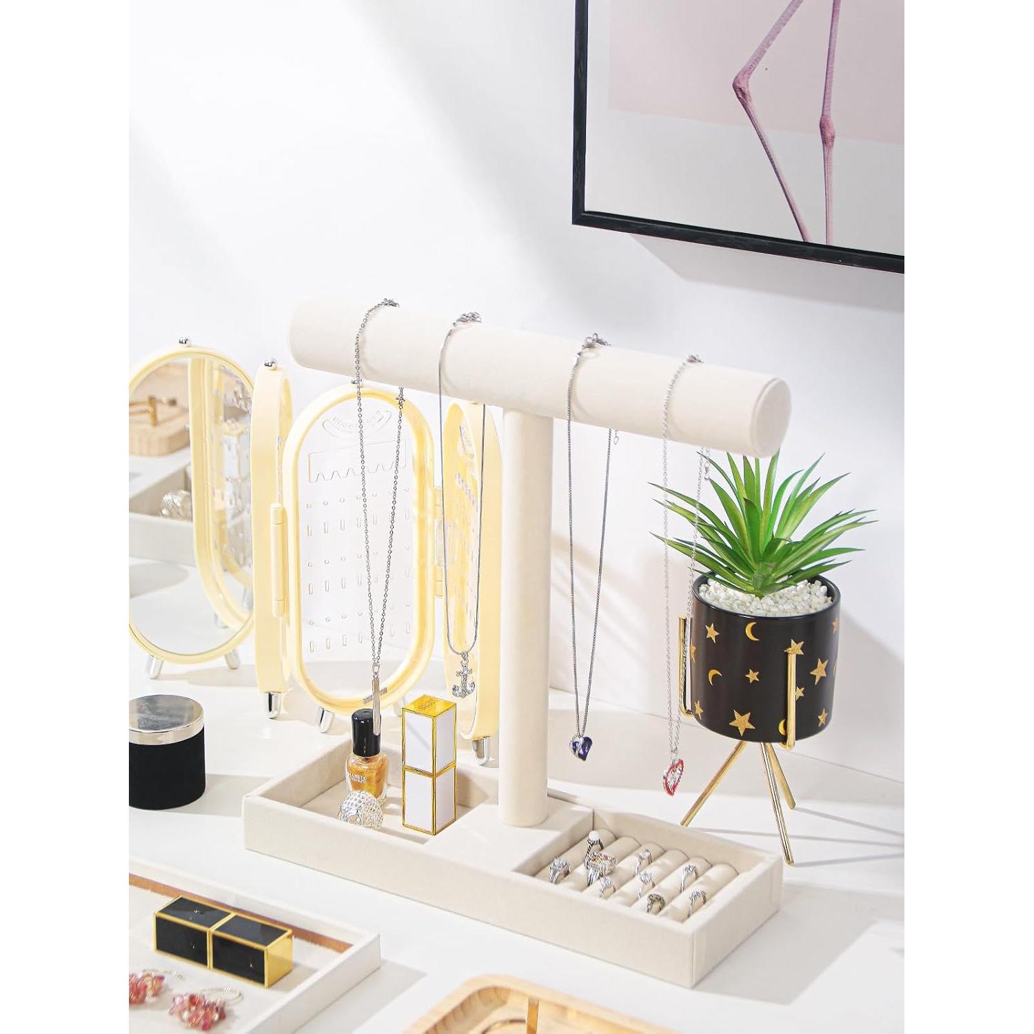 Soporte de Joyería Justsoso Beige para Collares y Anillos