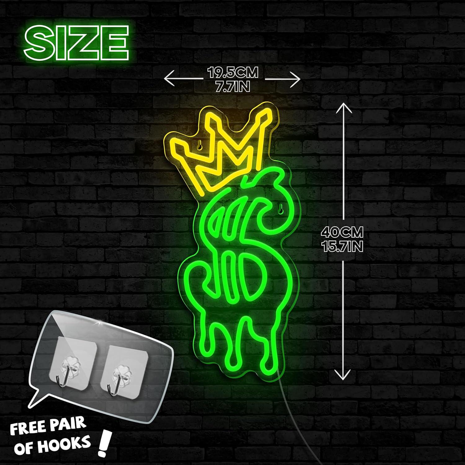 Luz de Neón LED Dólar Verde con Brillo Ajustable - LF