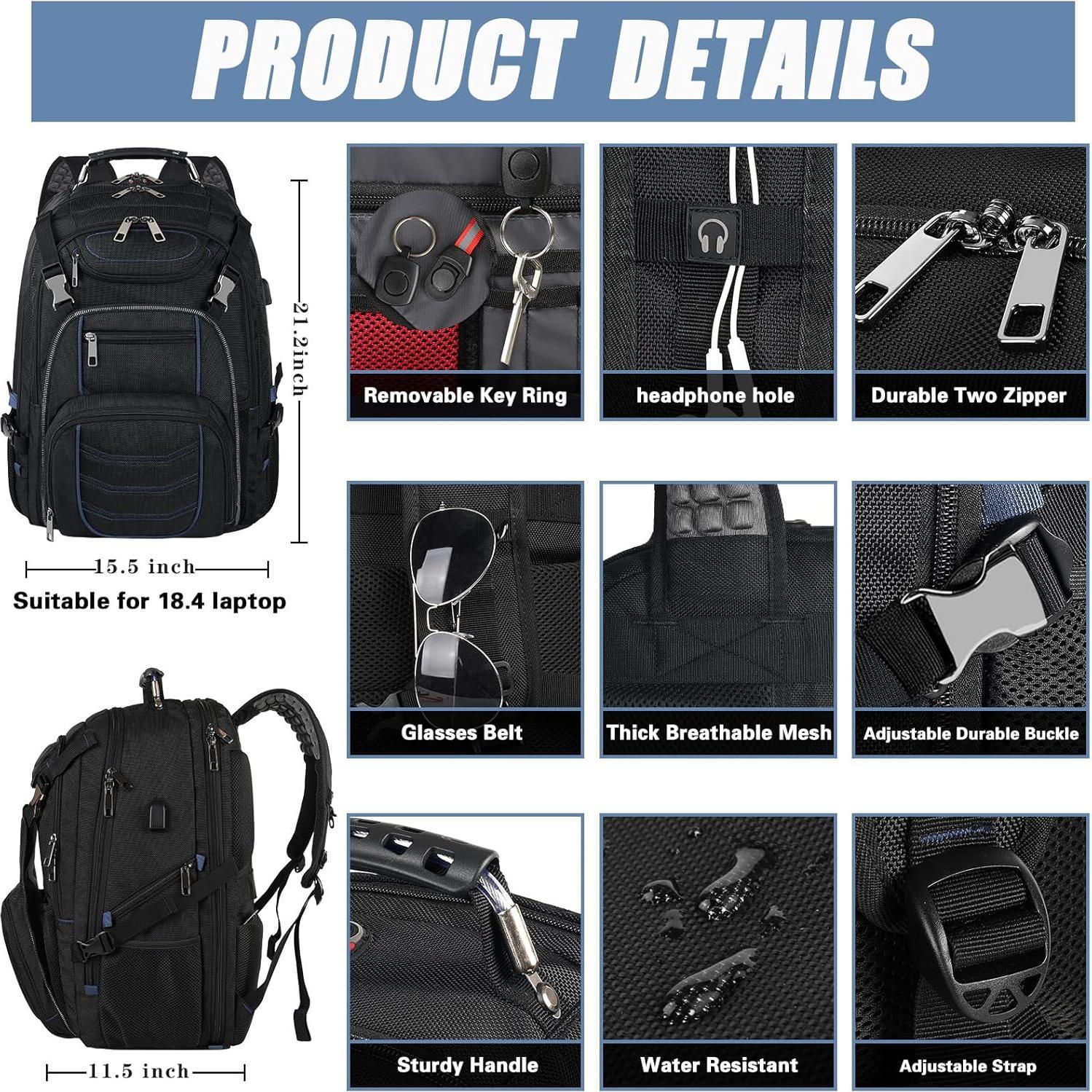 Mochila SINVICKO 18.4" Antirrobo USB 60L Azul