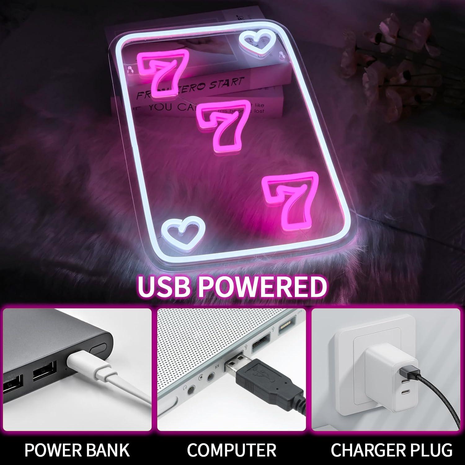 Cartel de Neón LED Virlusy 777 Rosa Dimmable para Decoración