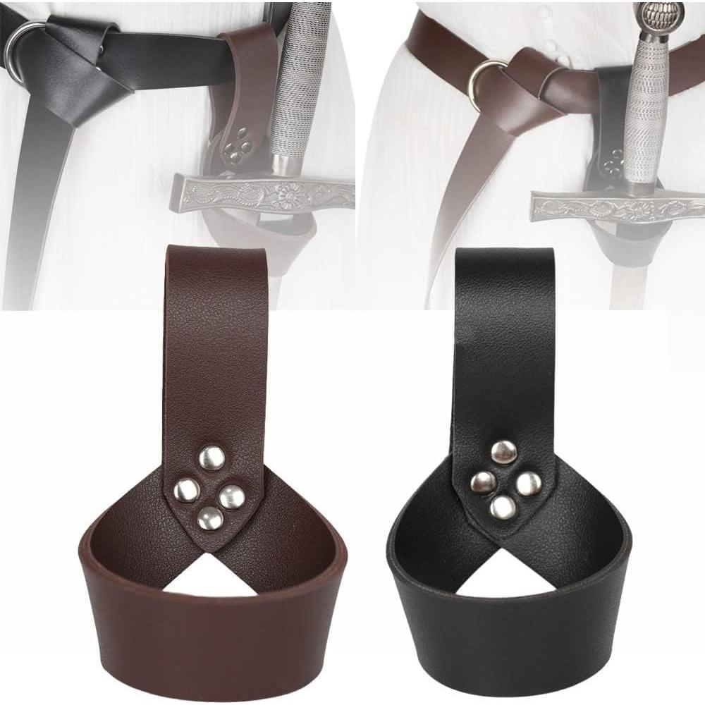 Soporte de Espada Medieval 2 Pcs PU Negro para Cosplay