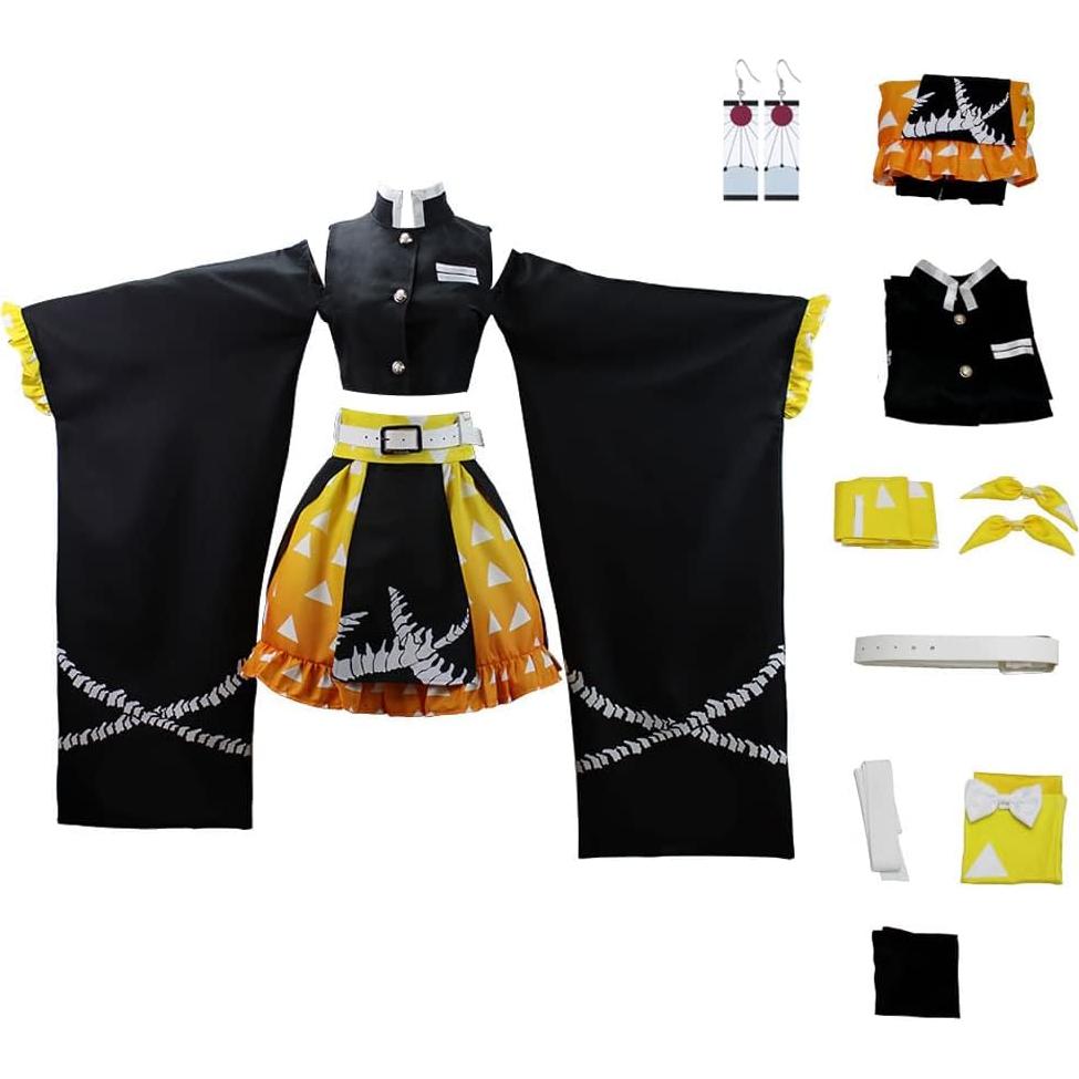 Disfraz de Cosplay Zenitsu Tanjirou Kimono Anime Halloween Mujer