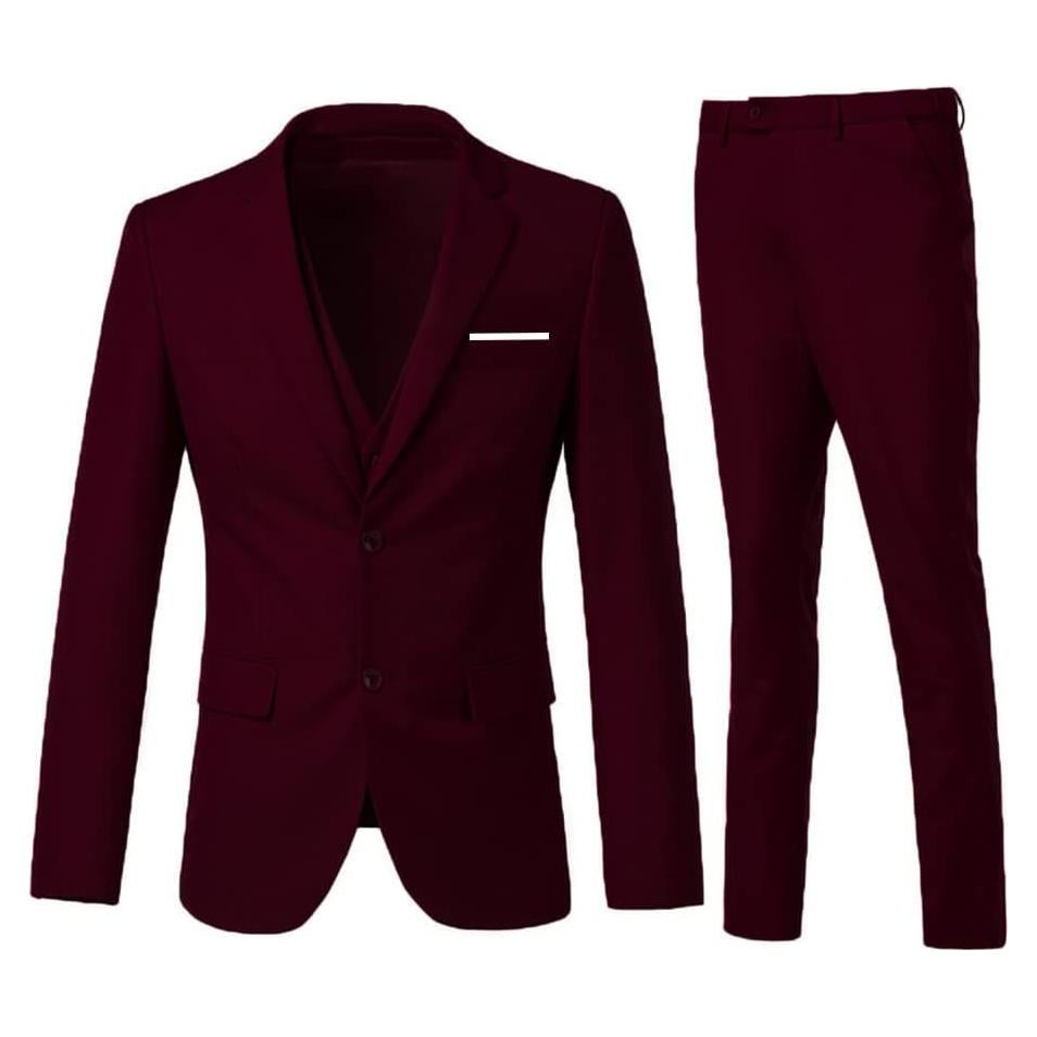 Conjunto de traje slim fit 3 piezas hombre Burdeos - Blazer, chaleco y pantalones