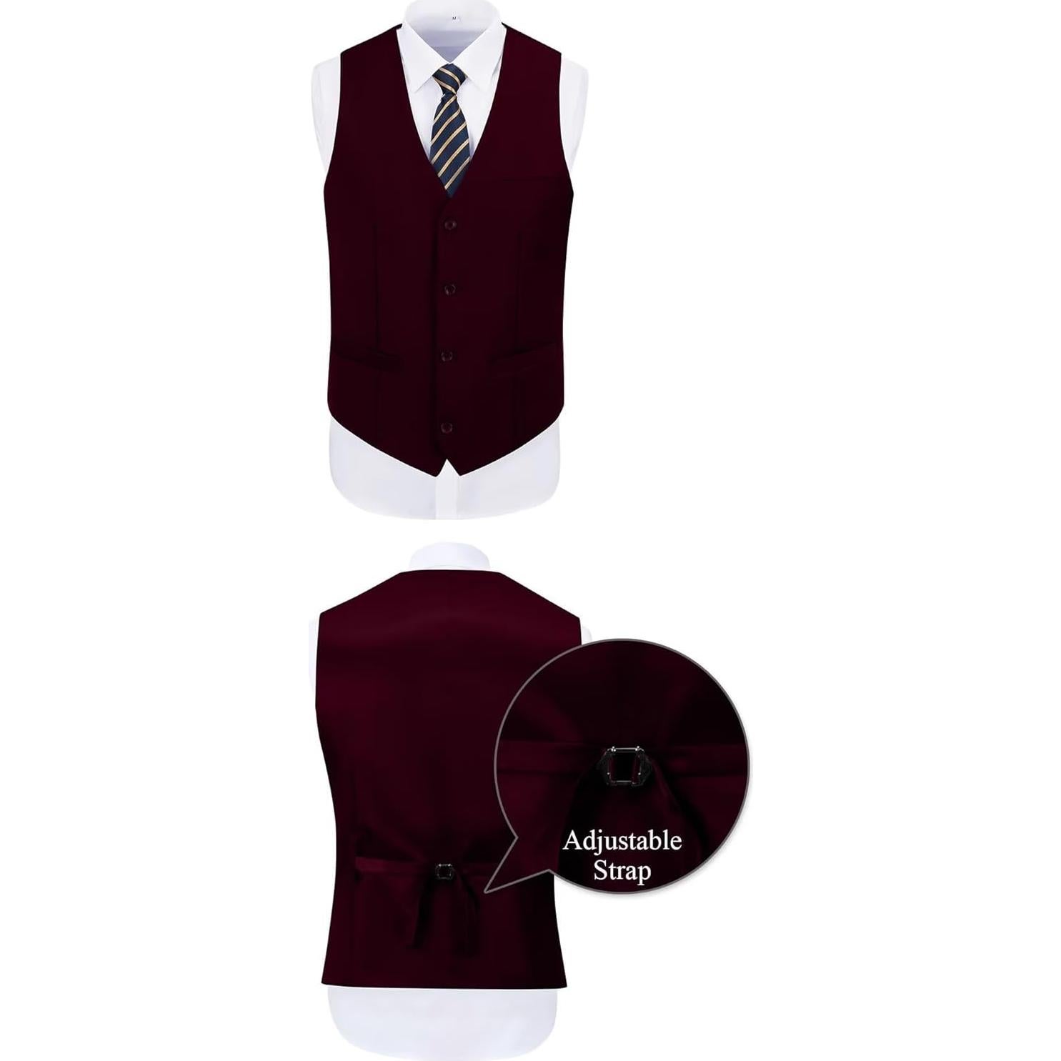 Conjunto de traje slim fit 3 piezas hombre Burdeos - Blazer, chaleco y pantalones