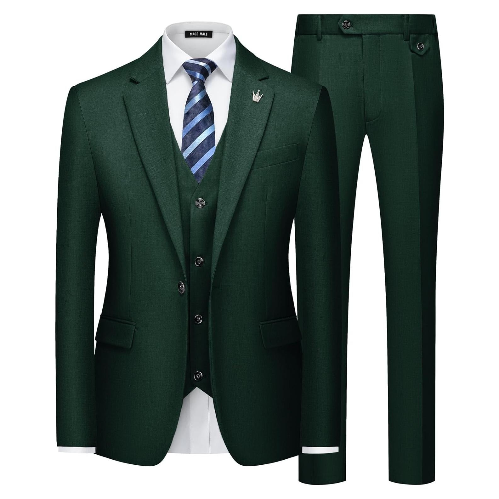 Traje de Hombre Ajustado 3 Piezas MAGE MALE Verde Oscuro