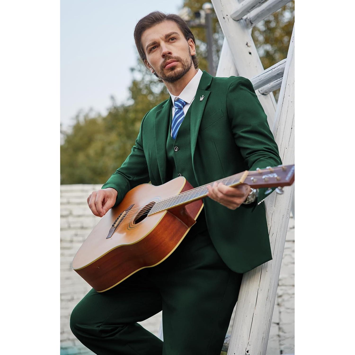 Traje de Hombre Ajustado 3 Piezas MAGE MALE Verde Oscuro