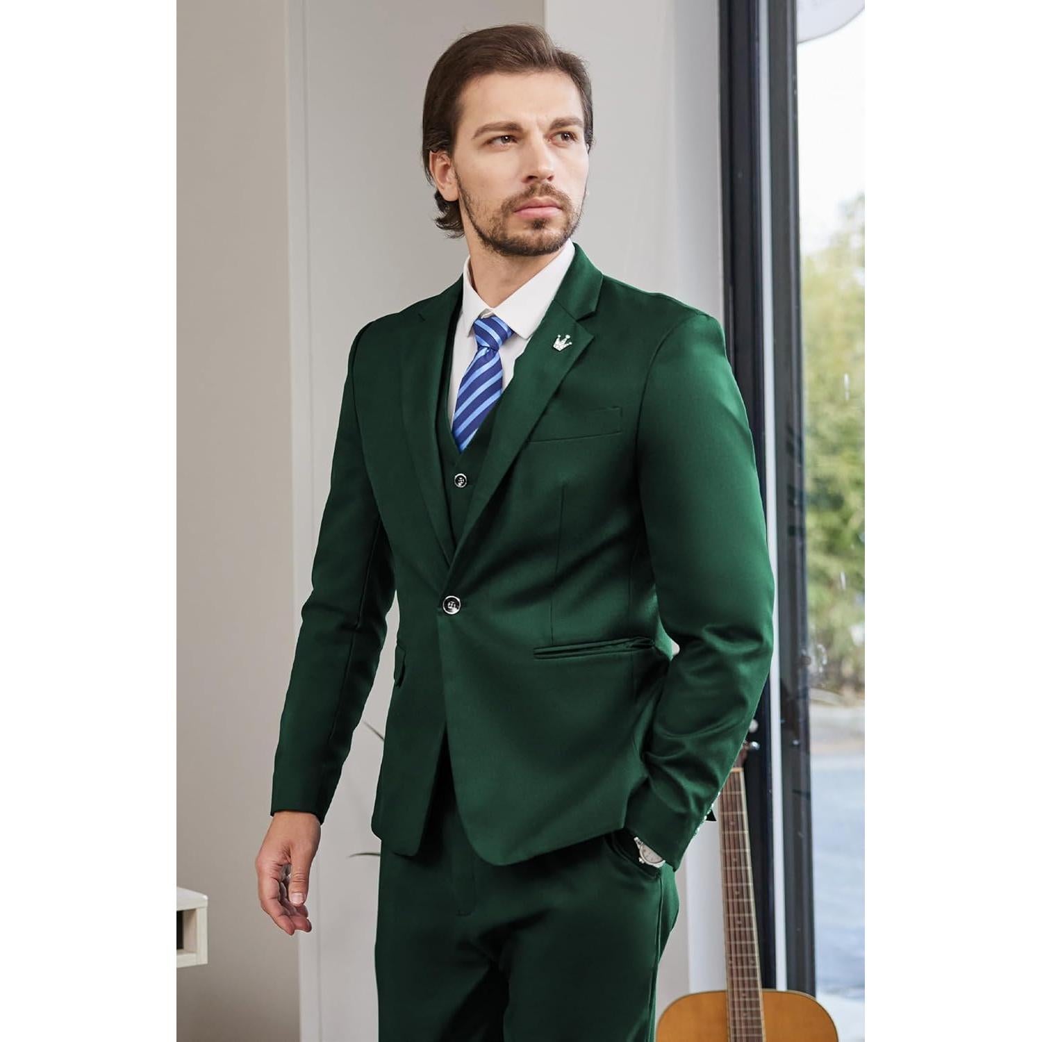 Traje de Hombre Ajustado 3 Piezas MAGE MALE Verde Oscuro