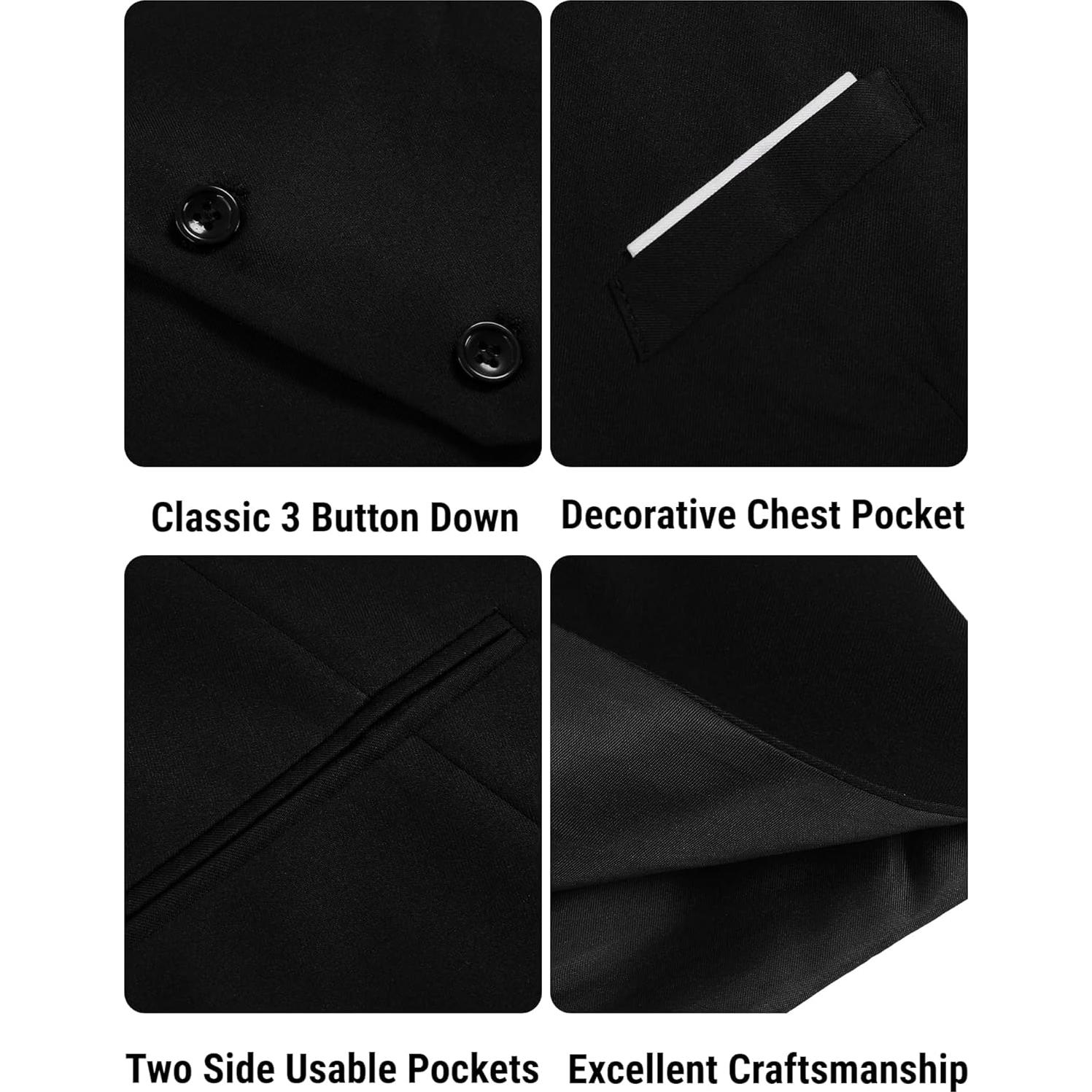 Chaleco de traje para hombre COOFANDY negro slim fit 280g