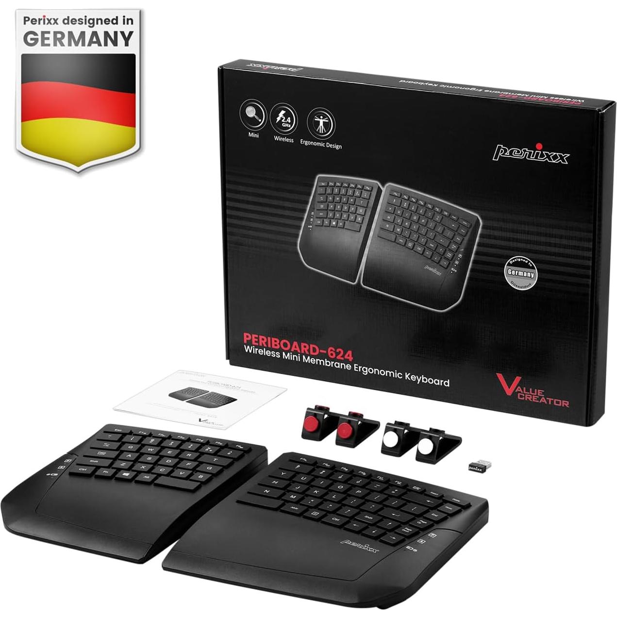 Teclado Ergonómico Inalámbrico Perixx PERIBOARD-624B - Negro