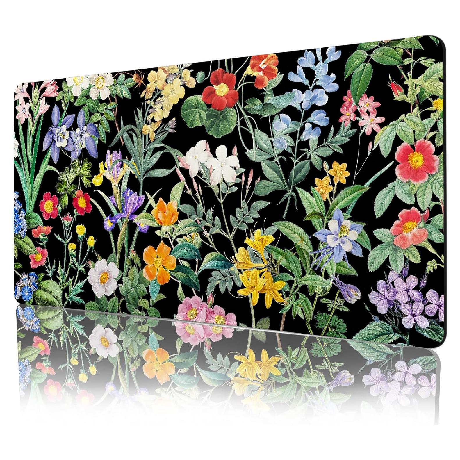 Alfombrilla de escritorio floral negra Lokigo 80x40cm XXL