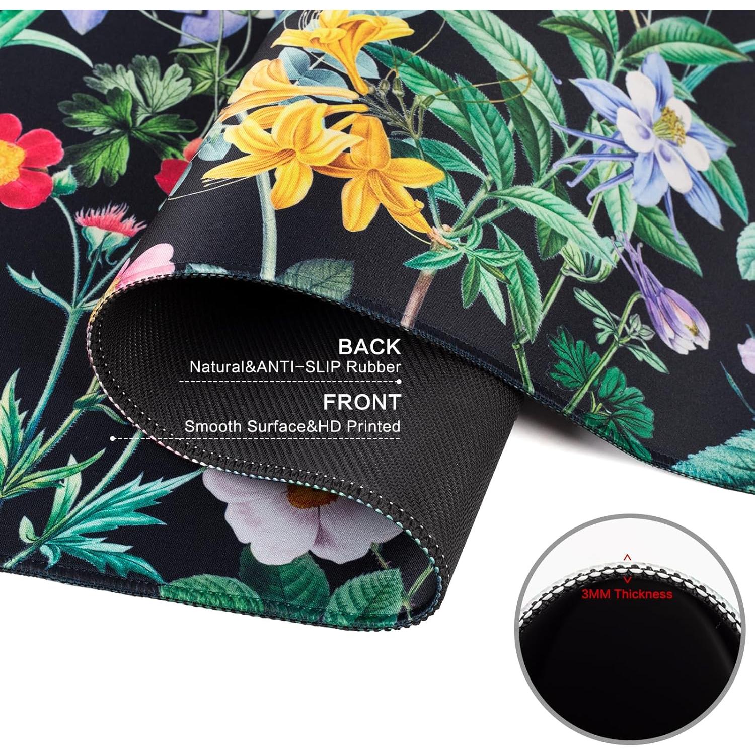 Alfombrilla de escritorio floral negra Lokigo 80x40cm XXL