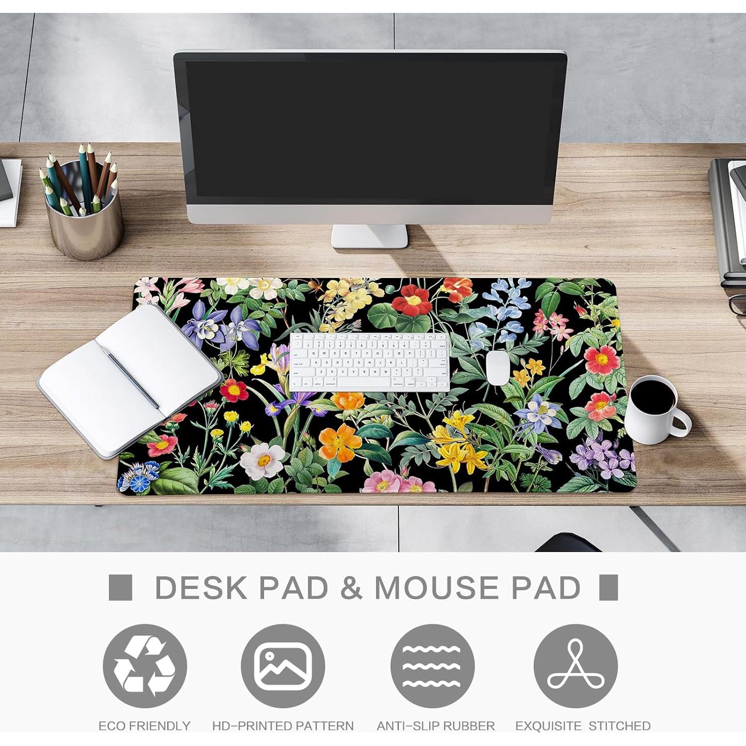 Alfombrilla de escritorio floral negra Lokigo 80x40cm XXL