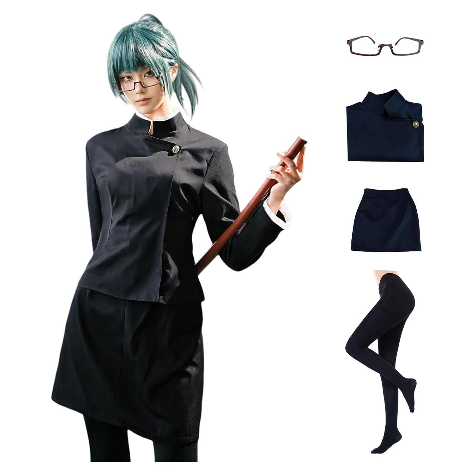 Disfraz Jujutsu Kaisen Zenin Maki Mujer Uniforme Escolar Negro