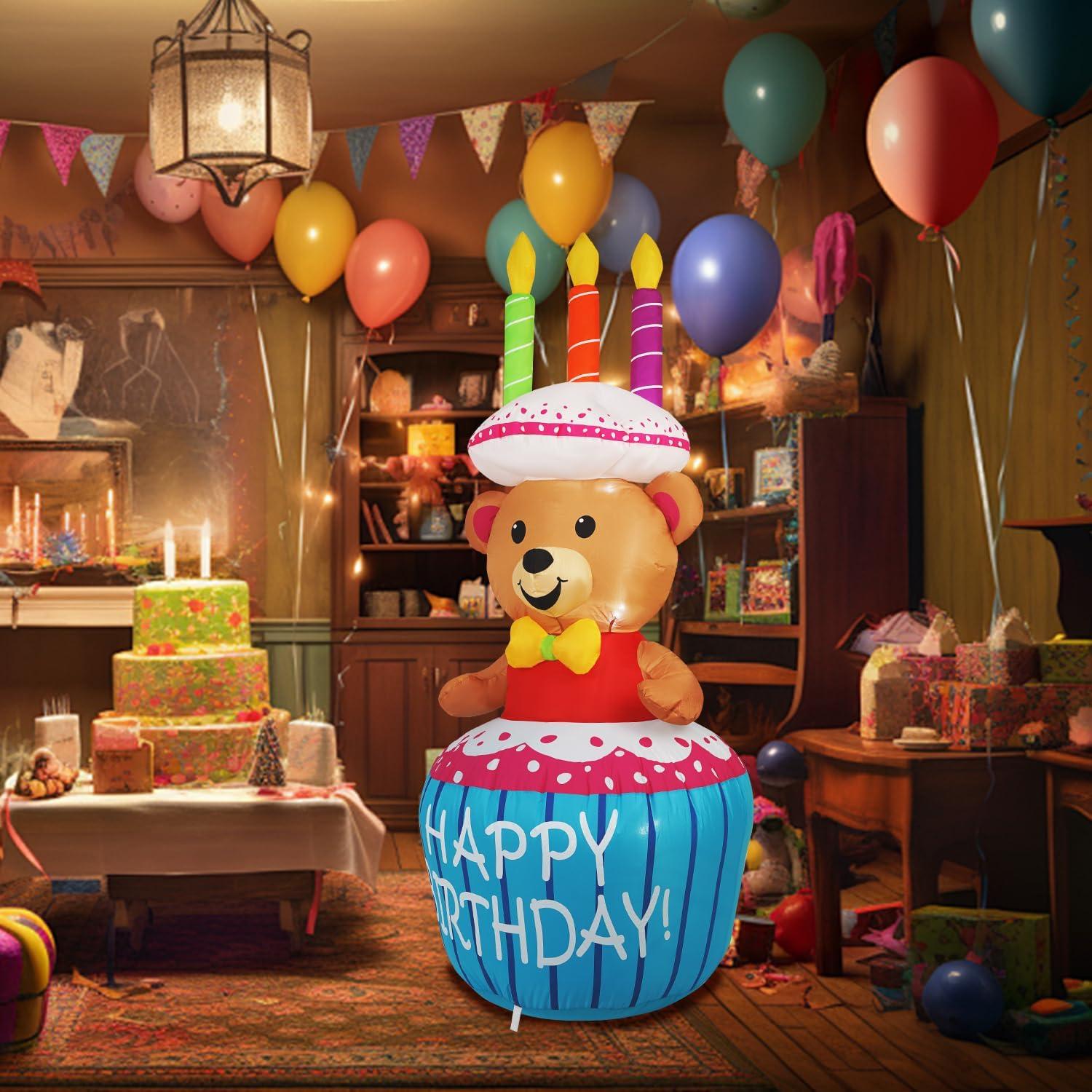 Decoración Inflable Pastel de Cumpleaños 1.22m InfleasJoiy LED