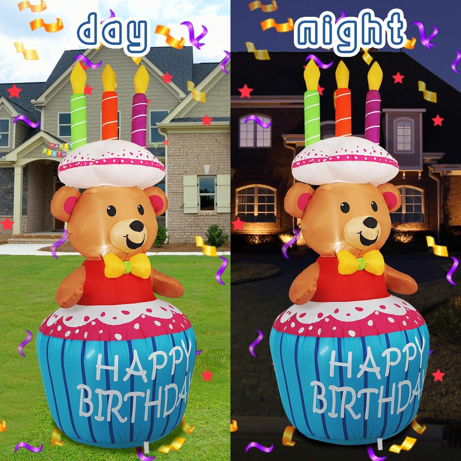 Decoración Inflable Pastel de Cumpleaños 1.22m InfleasJoiy LED