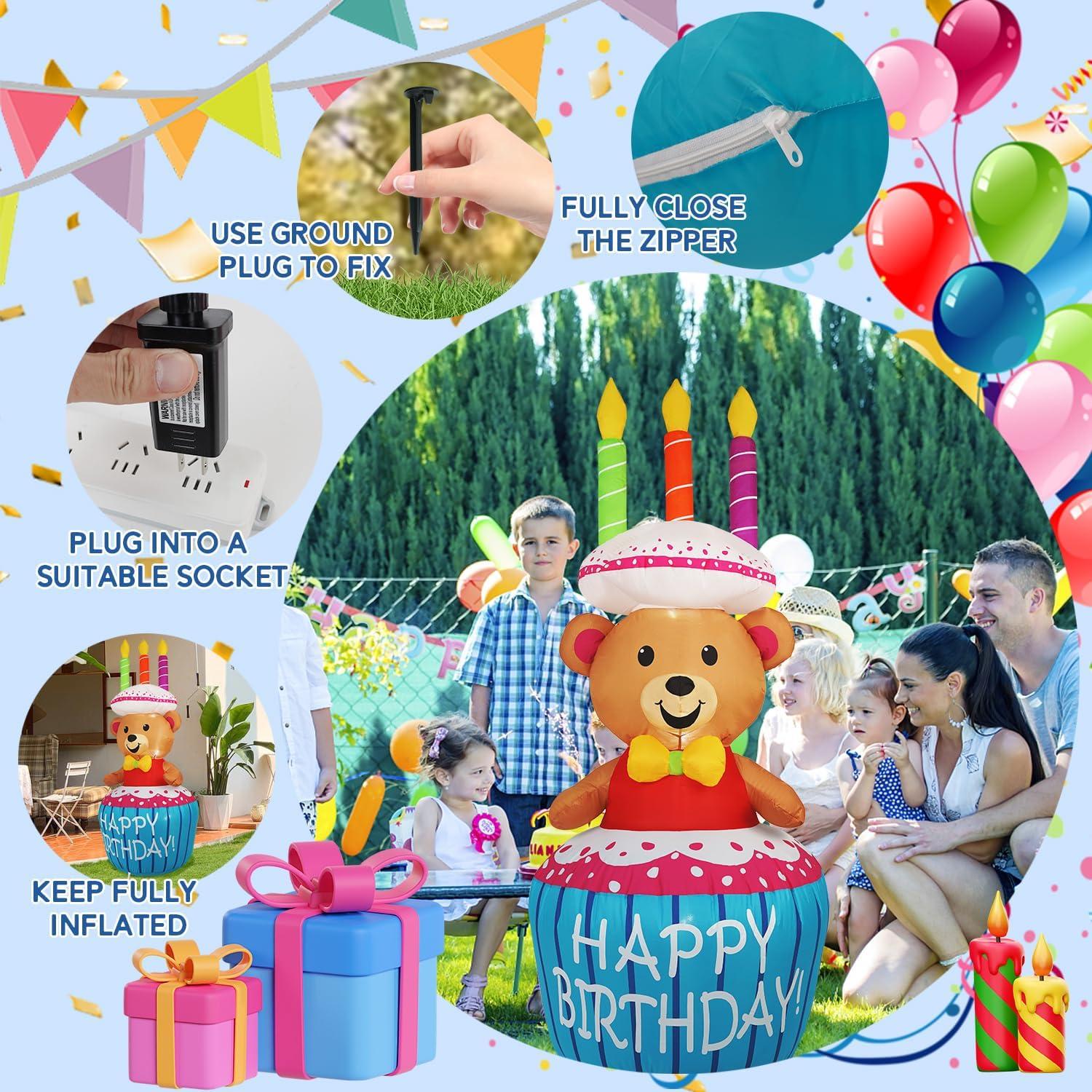 Decoración Inflable Pastel de Cumpleaños 1.22m InfleasJoiy LED