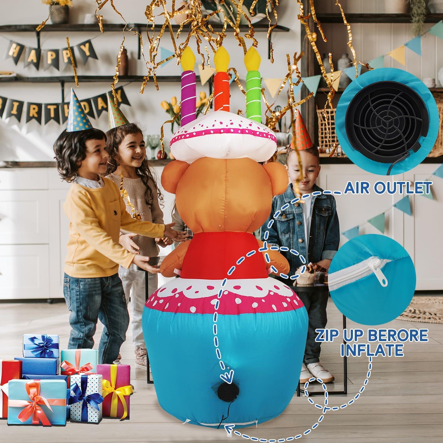 Decoración Inflable Pastel de Cumpleaños 1.22m InfleasJoiy LED