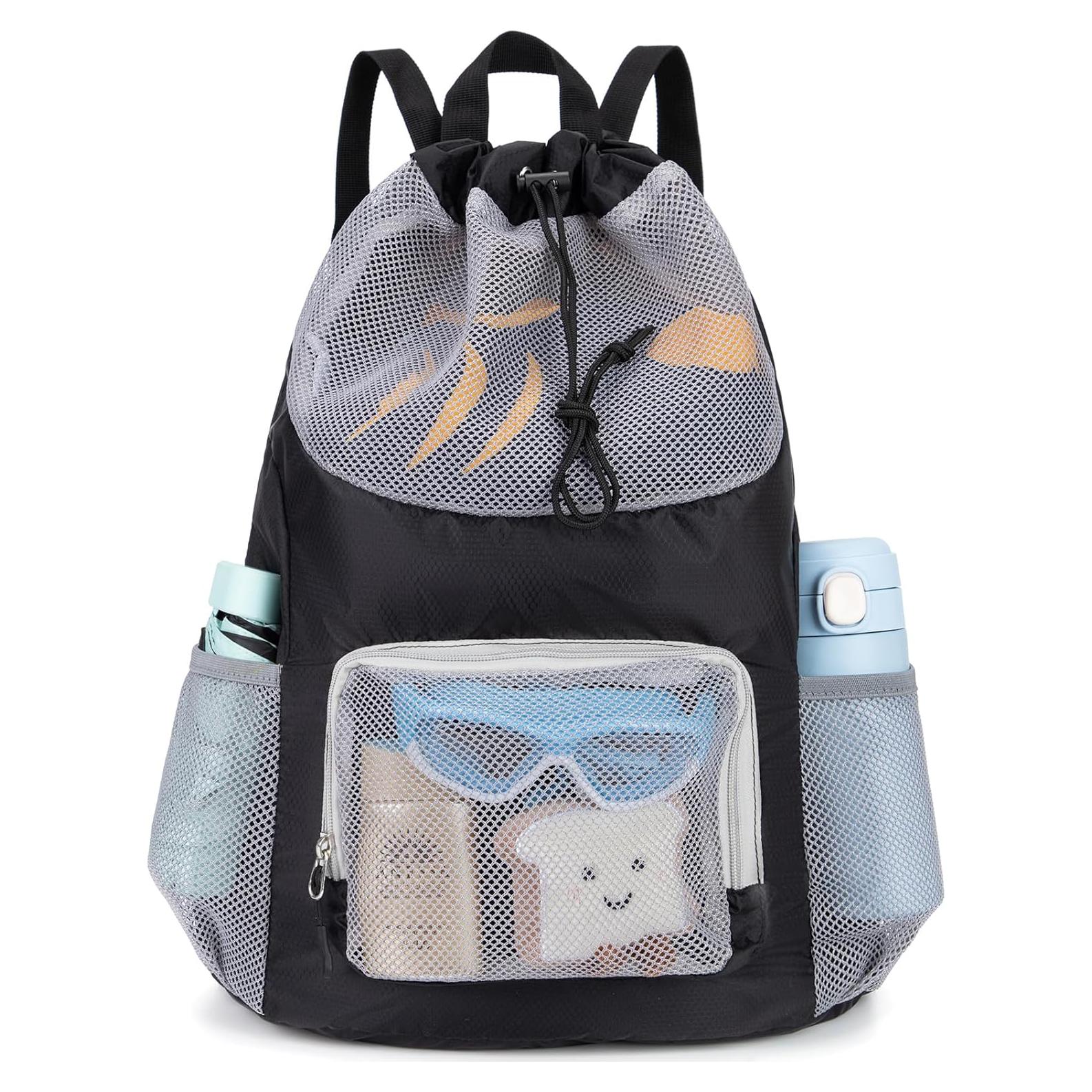 Mochila de natación para niños negra 48x38 cm malla transpirable
