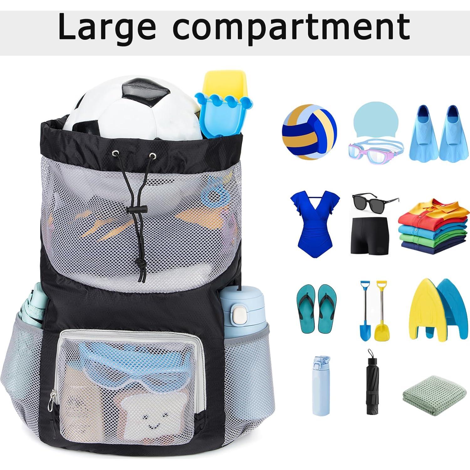 Mochila de natación para niños negra 48x38 cm malla transpirable