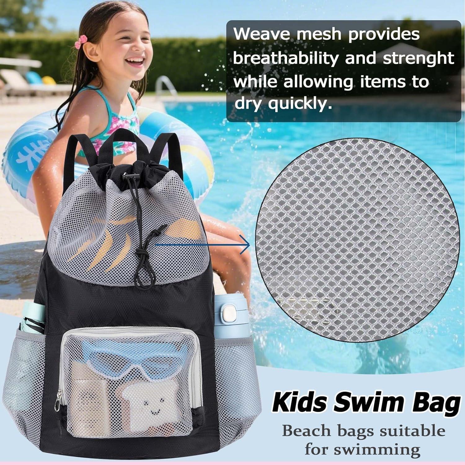 Mochila de natación para niños negra 48x38 cm malla transpirable