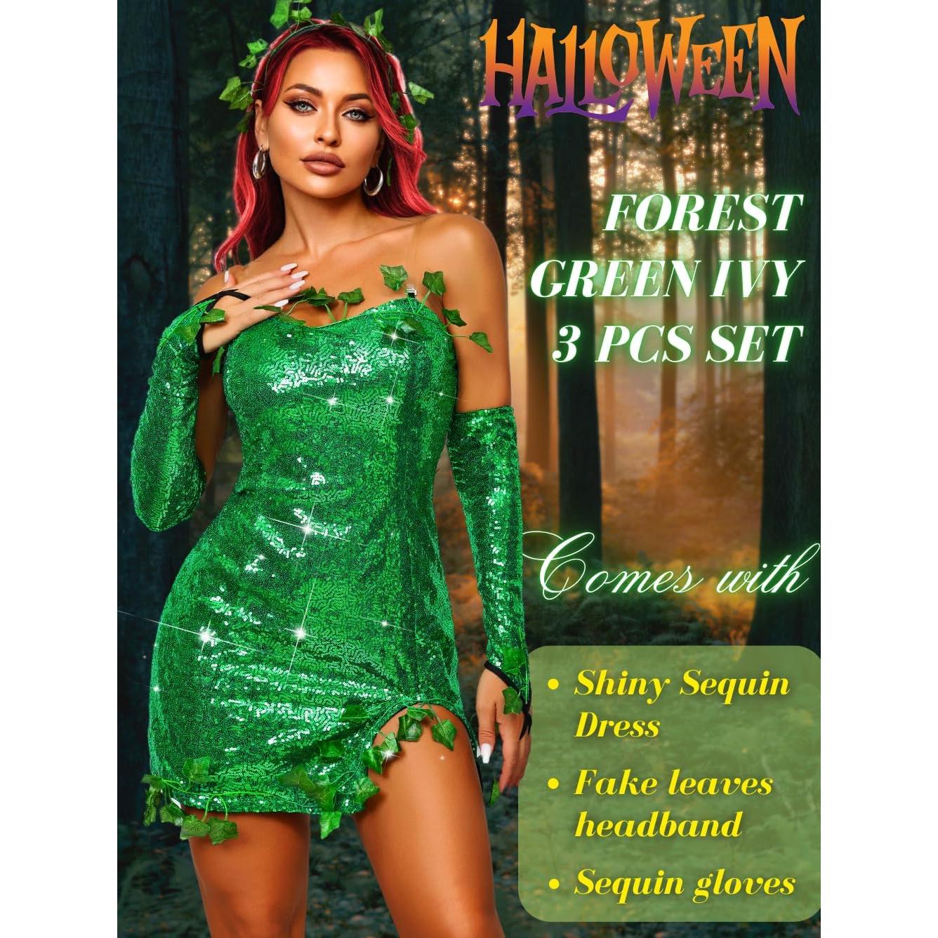 Disfraz Sexy de Elfo Verde 3Pcs para Mujeres Talla 0-18