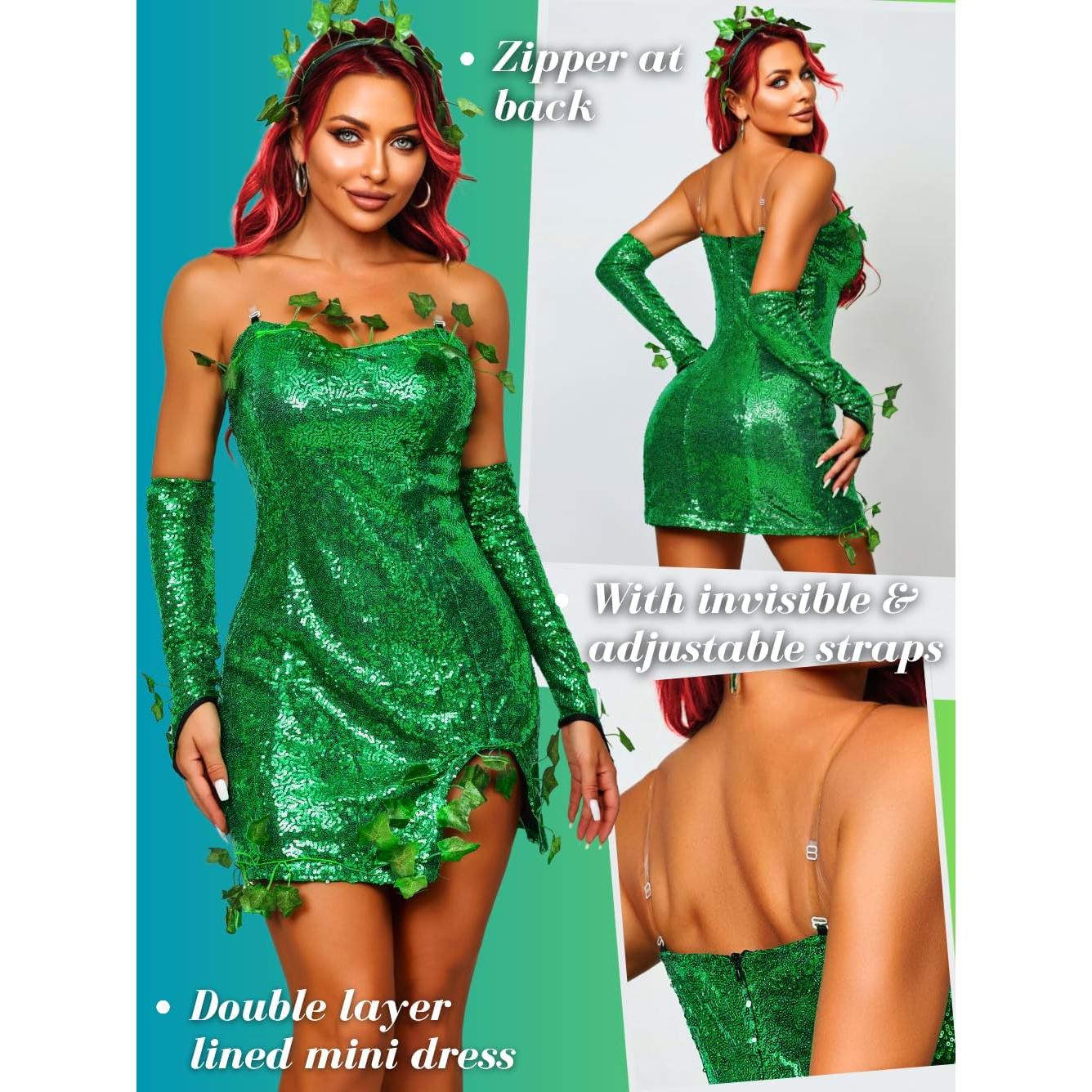 Disfraz Sexy de Elfo Verde 3Pcs para Mujeres Talla 0-18