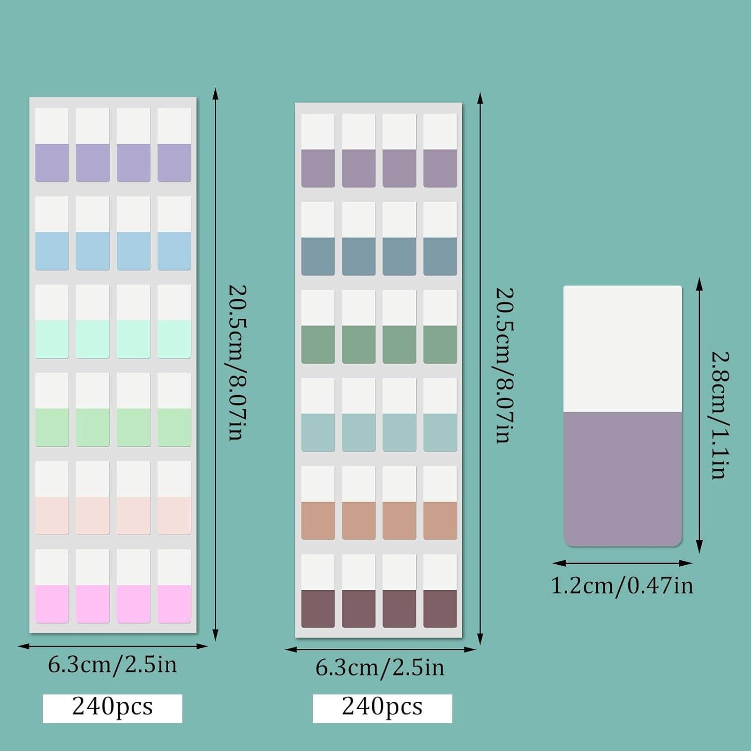 480 Pestañas Adhesivas Prudiut 1.27x2.54 cm 12 Colores