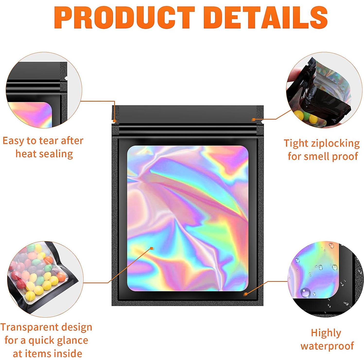 100 Bolsas Mylar Reutilizables LoraLosa 6.1x10.2 cm Holográficas