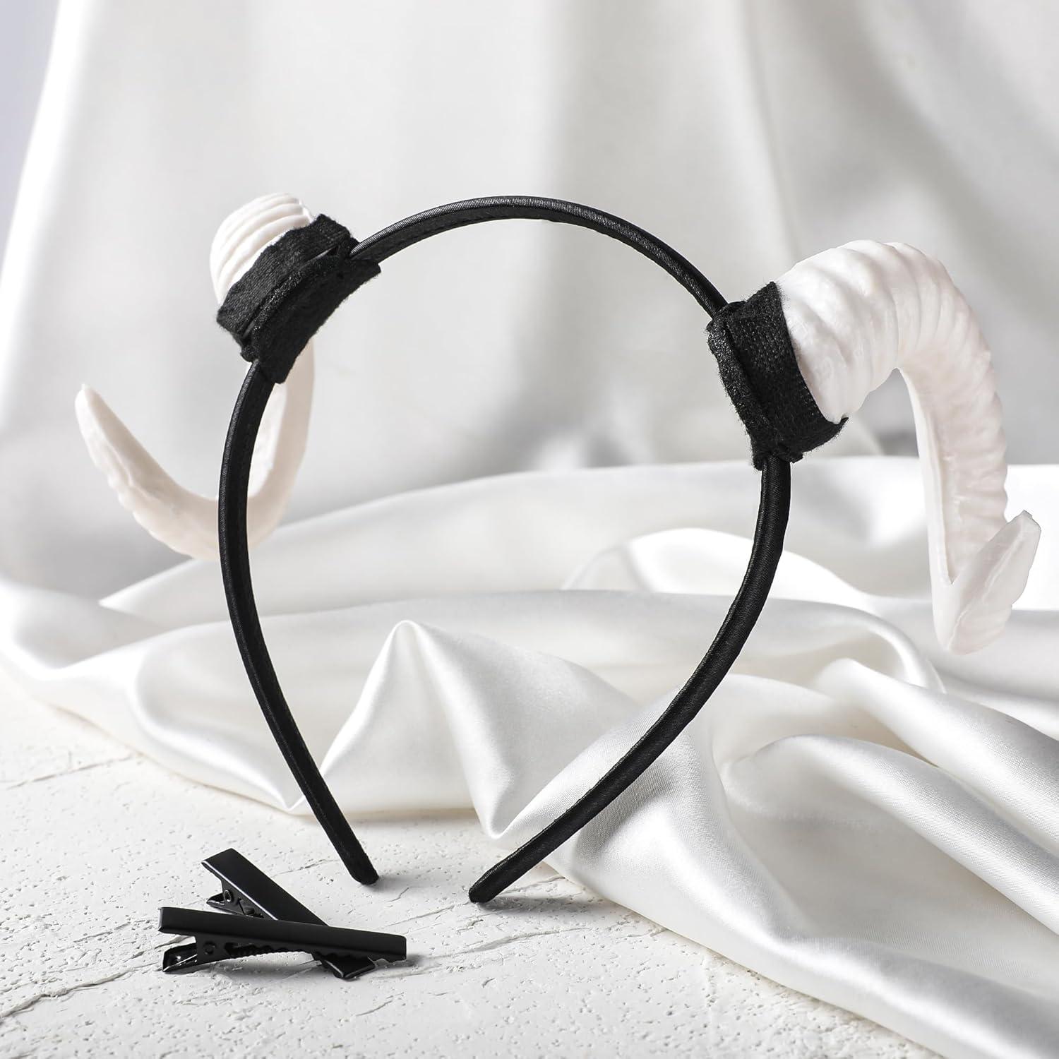 Diadema con Cuernos de Oveja MOSTORY Blanca - Accesorio Halloween