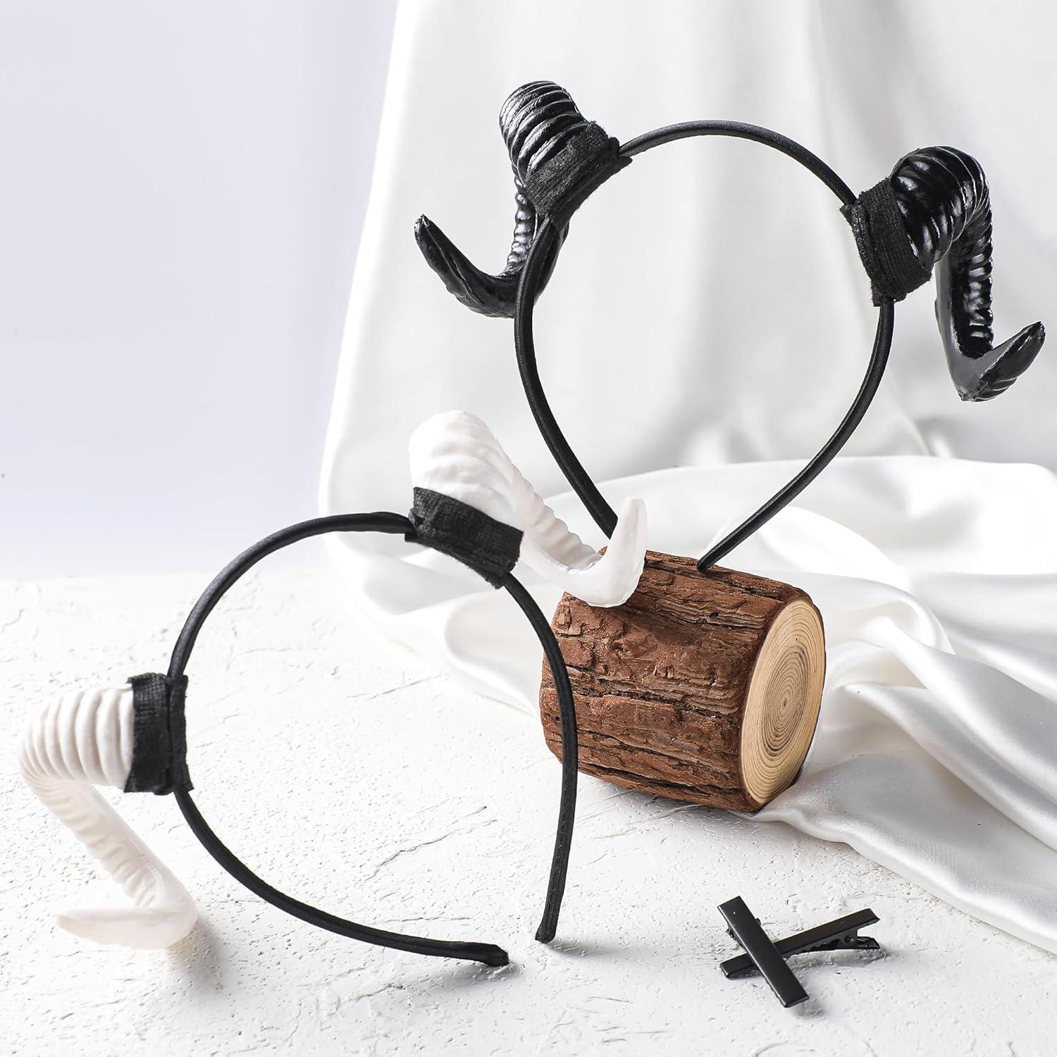 Diadema con Cuernos de Oveja MOSTORY Blanca - Accesorio Halloween