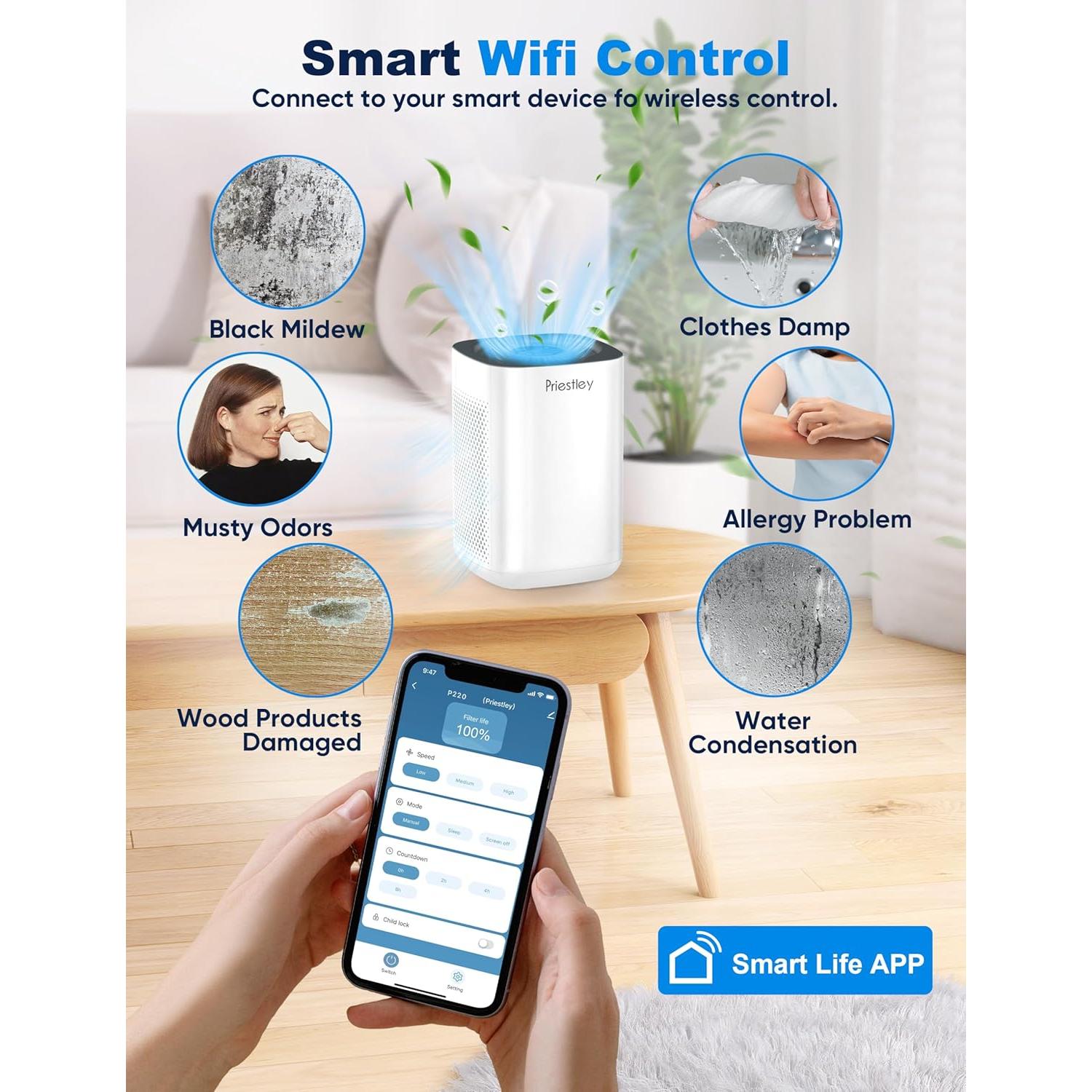 Purificador de Aire Priestley PM1240B para Habitaciones Medianas