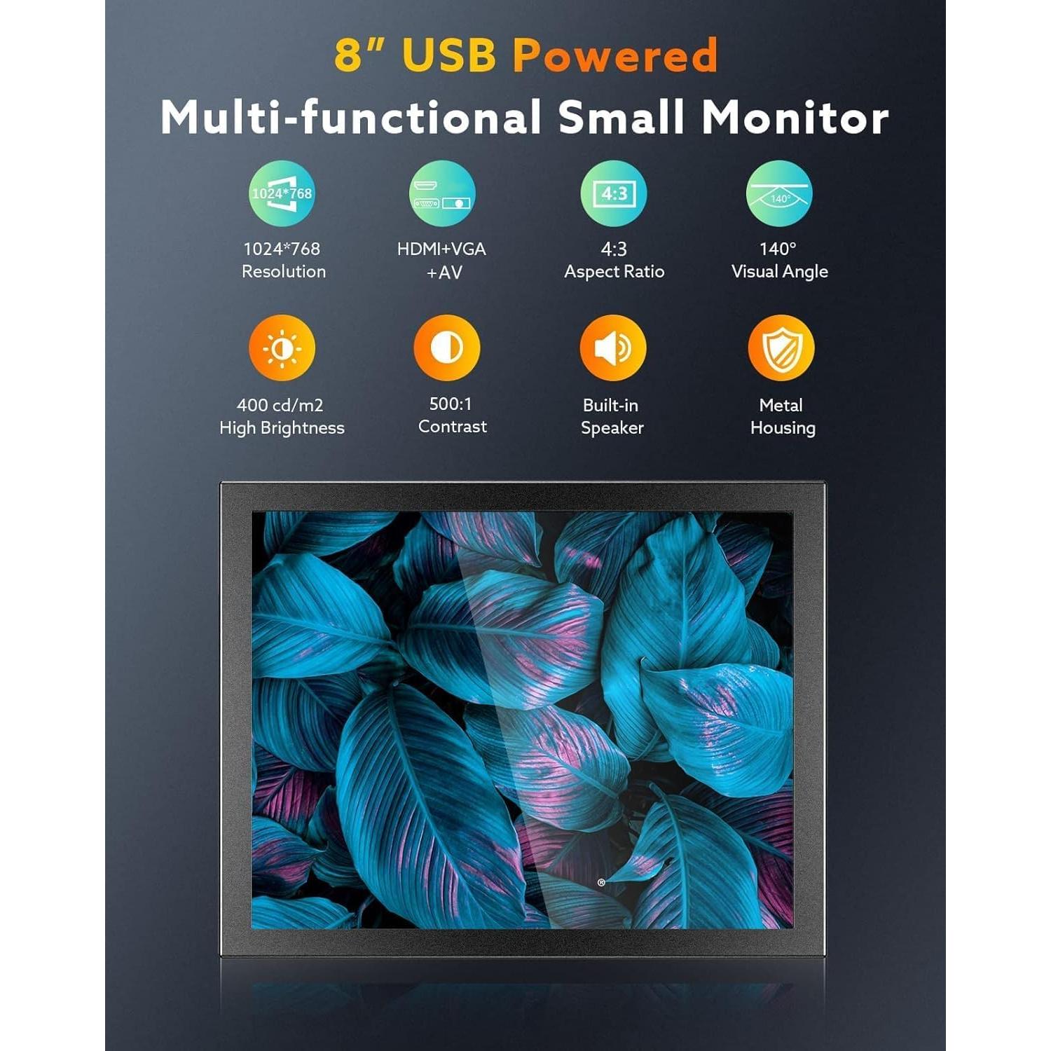 Monitor Mini Eyoyo 20.32 cm 1024x768 HDMI VGA USB