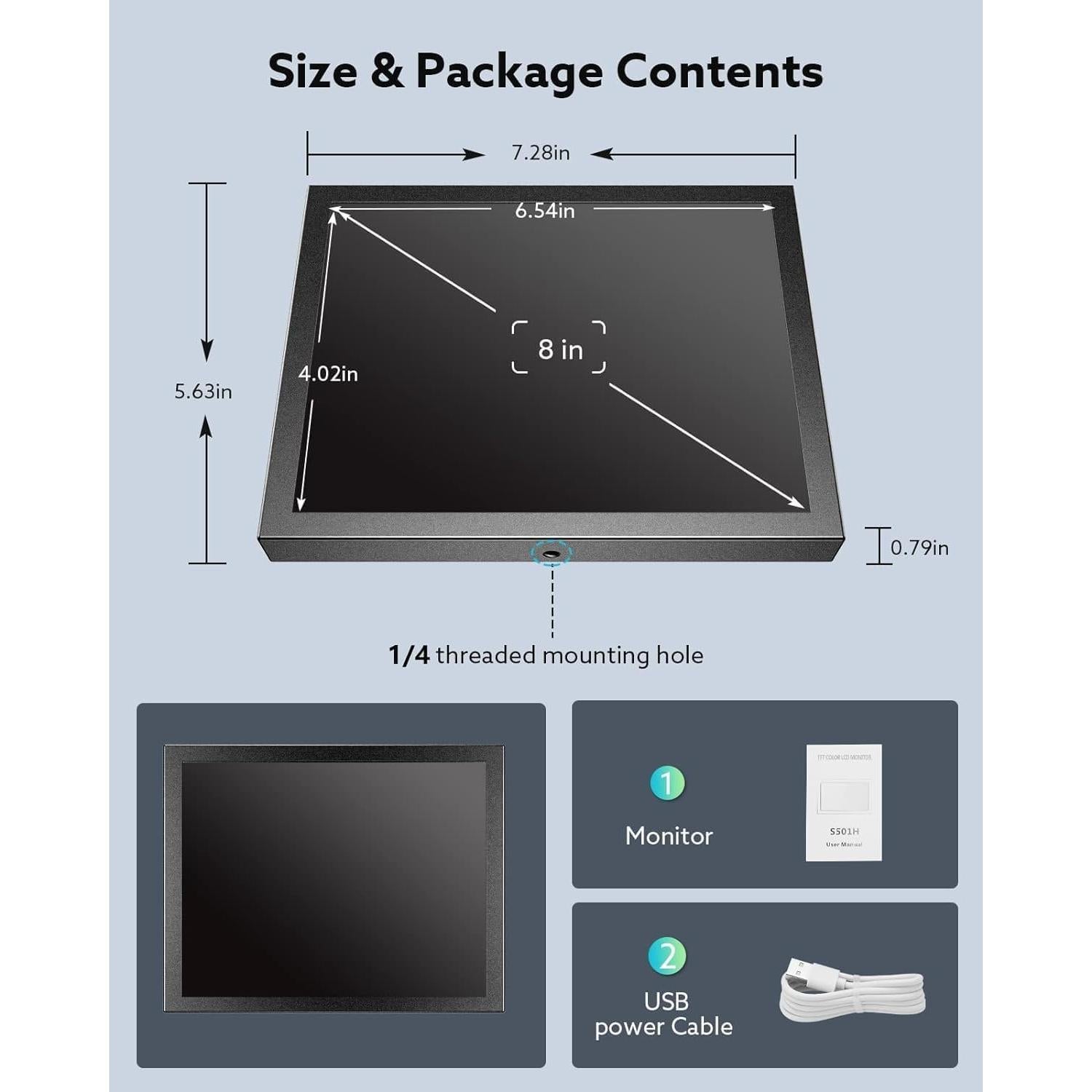 Monitor Mini Eyoyo 20.32 cm 1024x768 HDMI VGA USB