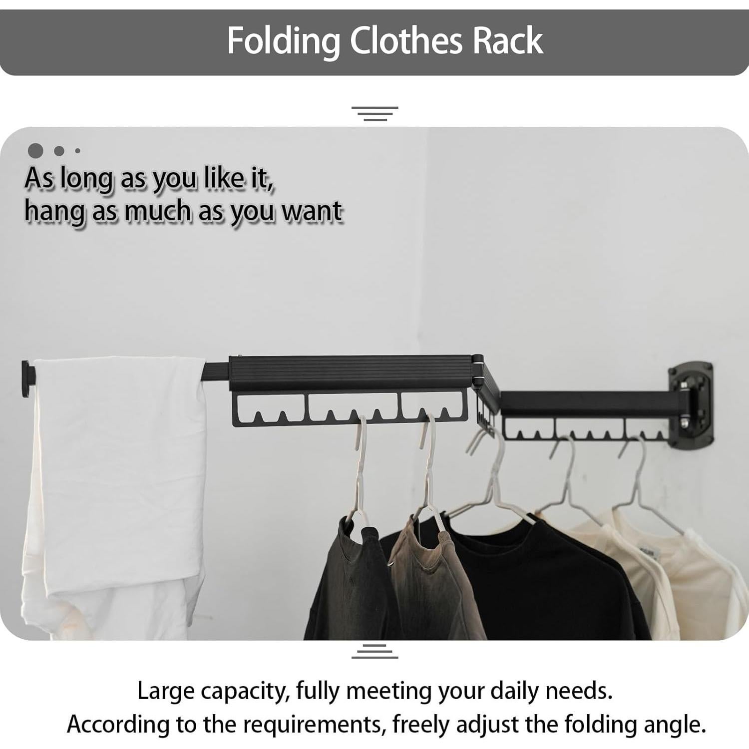 Perchero Plegable Montado en Pared FCWVP Negro 1.47kg